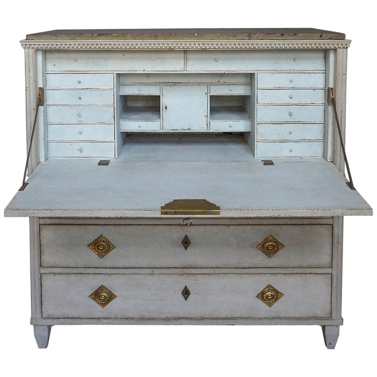 Swedish Fall Front Writing Desk With Original Gotland Marble Top