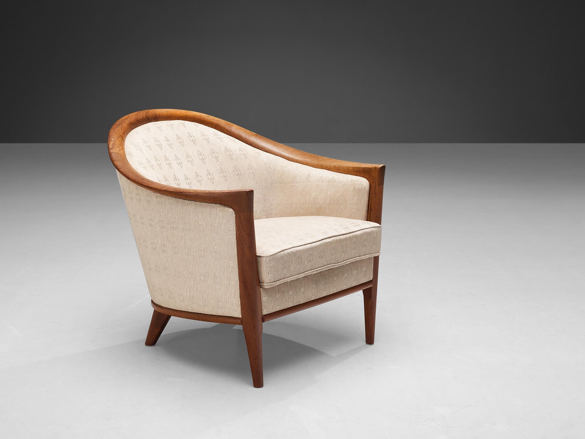 Mid-20th Century Swedish 'Farmor' Armchair in Teak and Off-White Upholstery