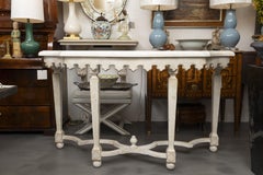 Swedish Faux-Crackle Console Table with Faux Marble Top