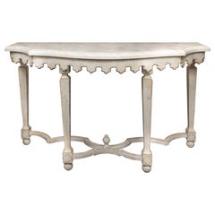 Swedish Faux-Crackle Console Table with Faux Marble Top