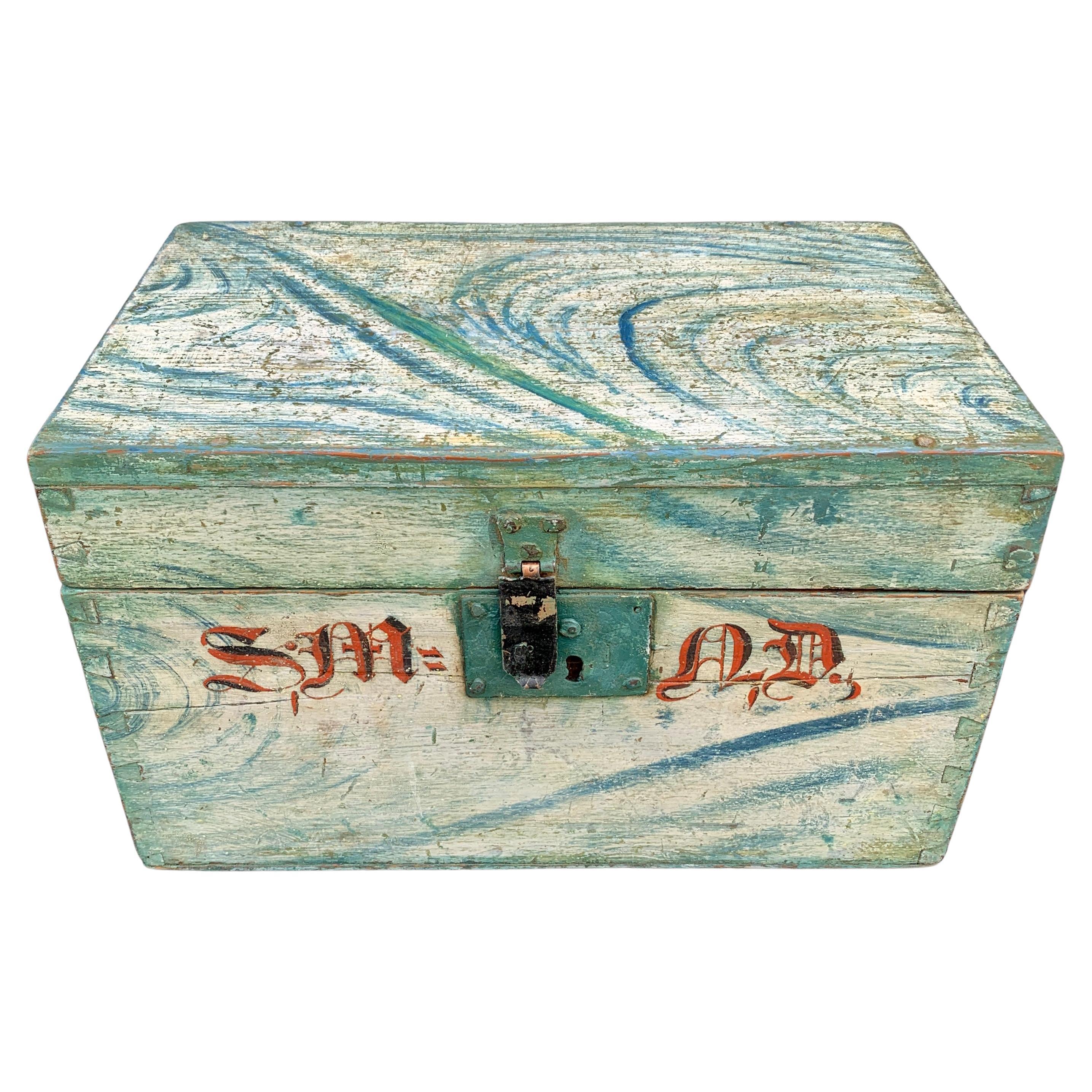 Swedish Faux Marble Hand-Painted Wooden Folk Art Box