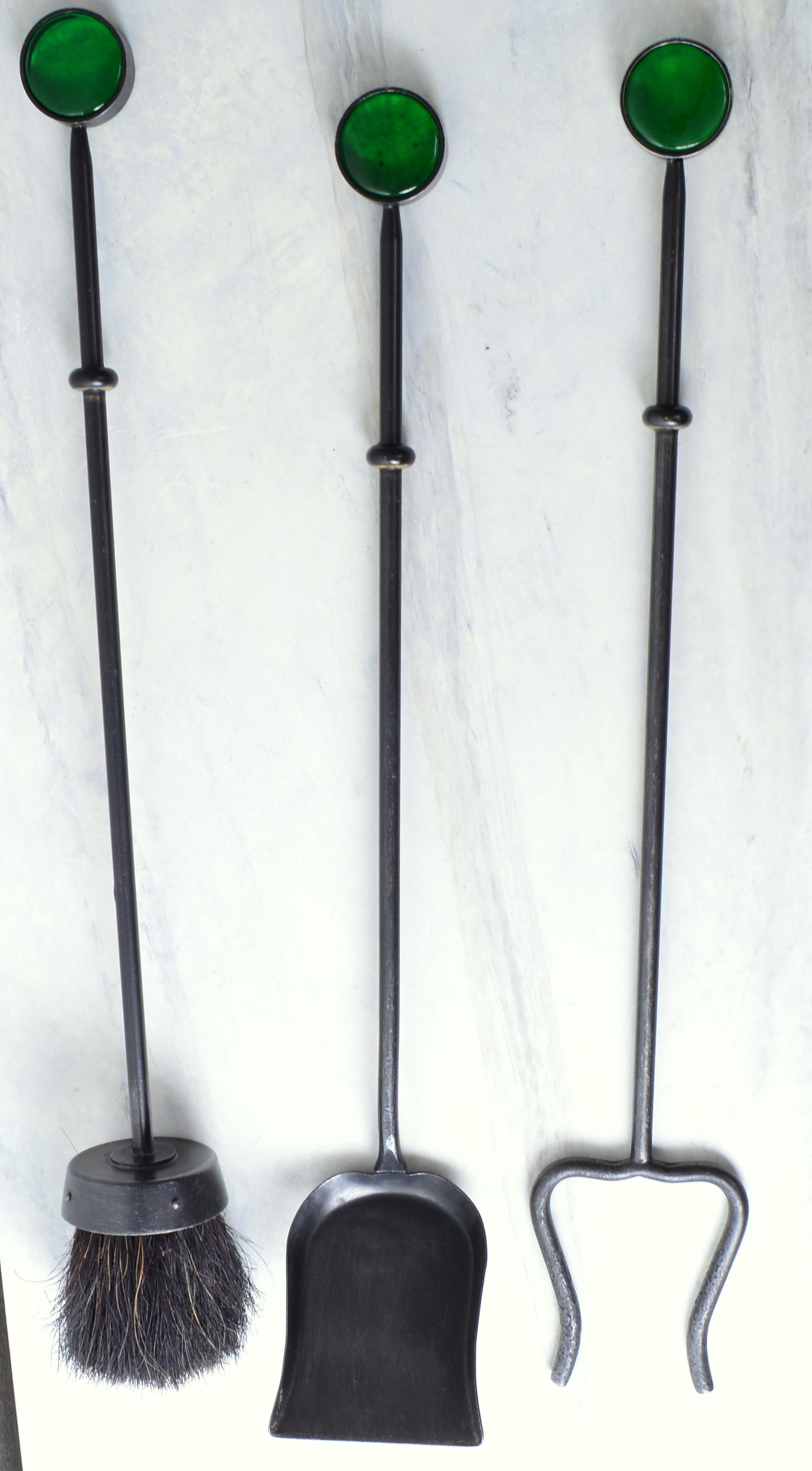 Glass Swedish Fireplace Tools by Gunnar Ander for Ystad Metall, 1960s For Sale