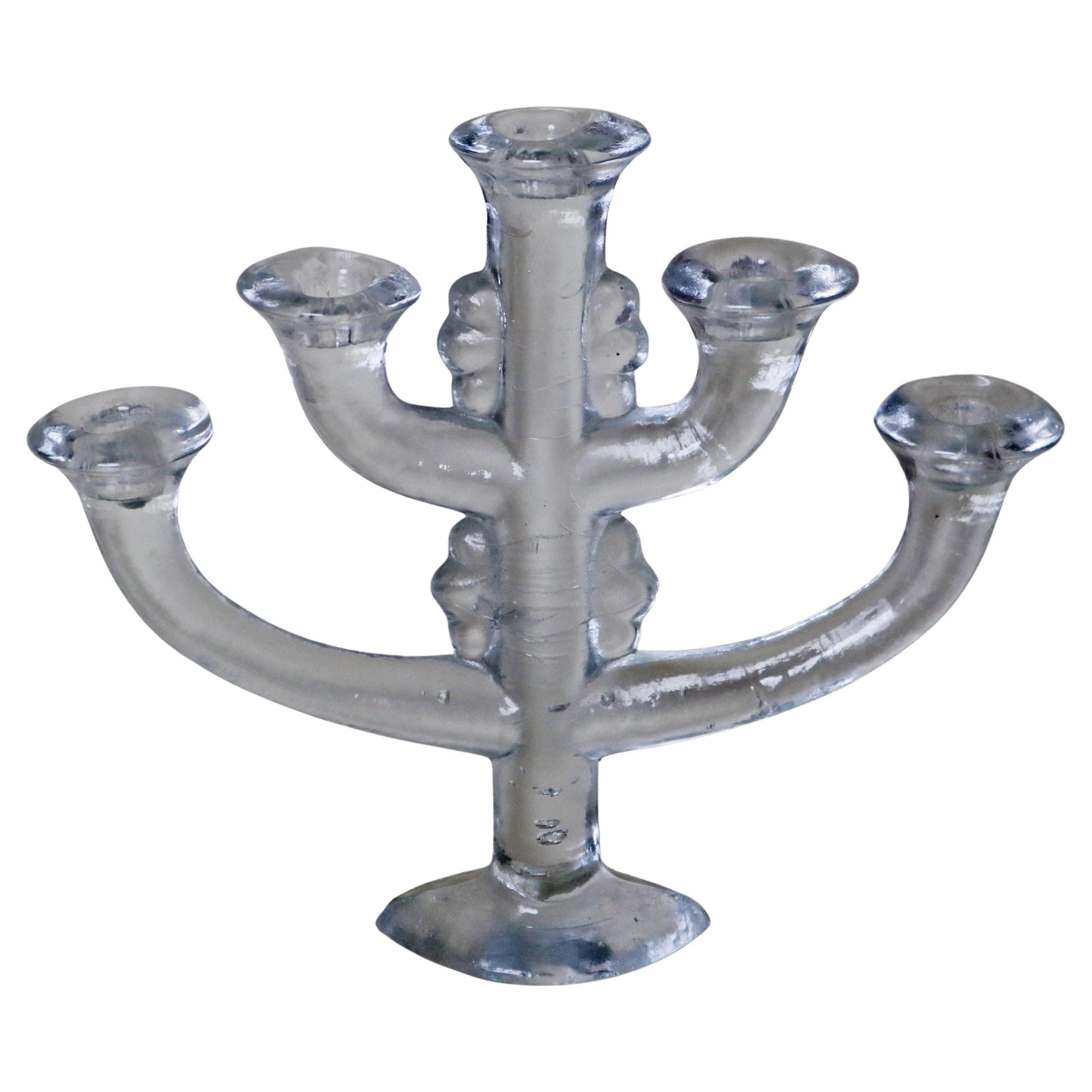 Swedish Five-Armed Ice Glass Candle Holder by Pukeberg, 1970s Design For Sale