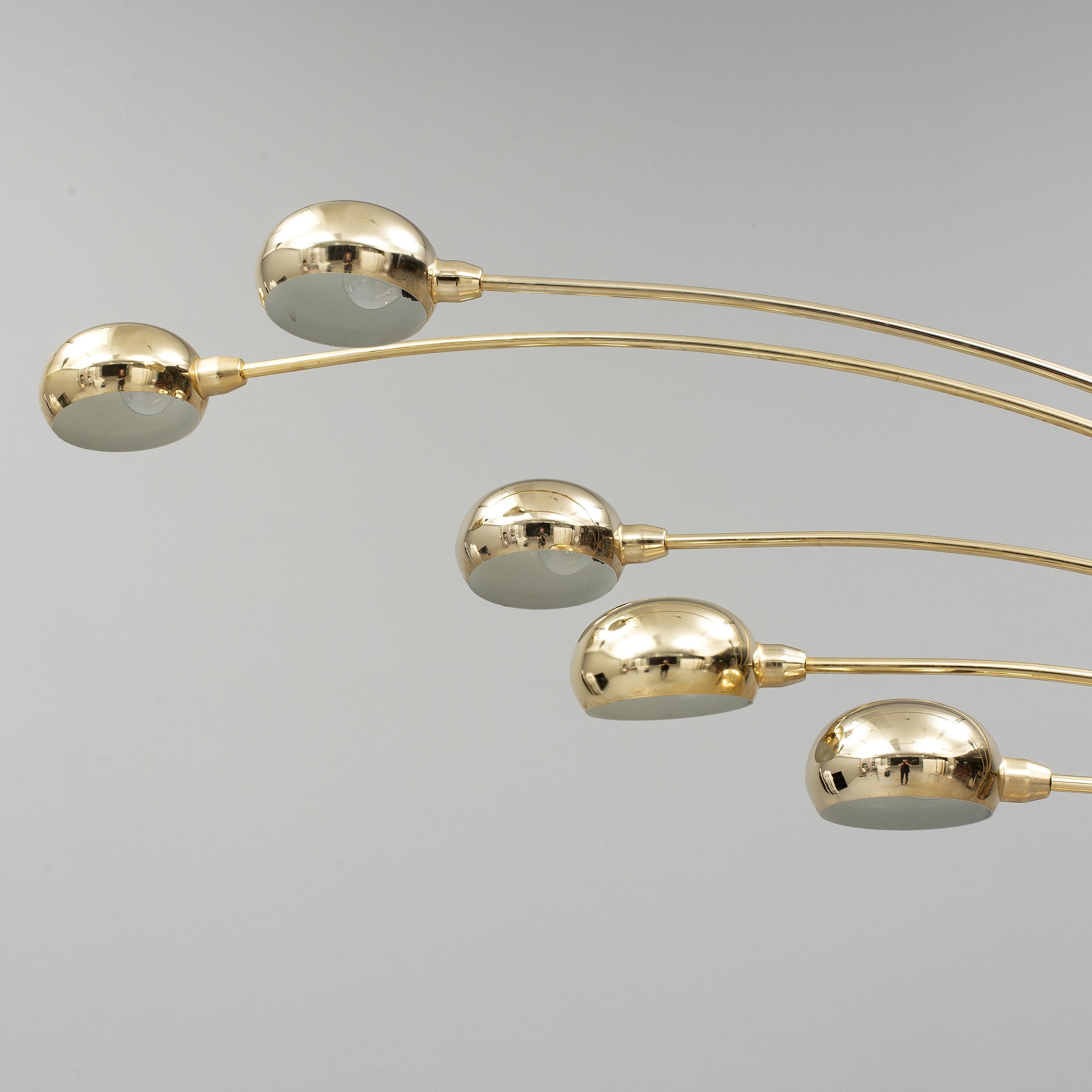 Five arms brass and marble floor lamp from Ateljé Lyktan, made in Sweden in 20th century.
