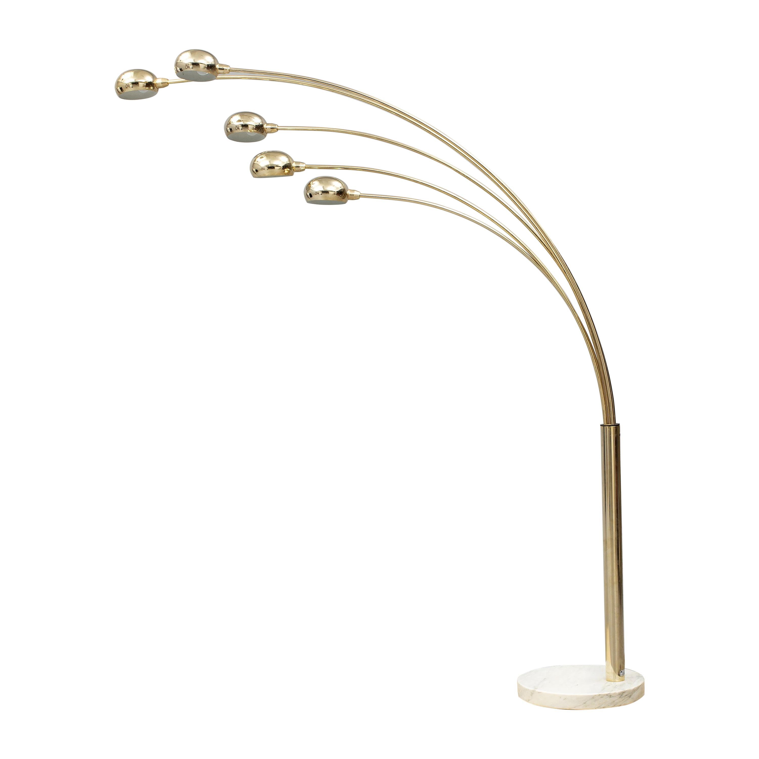 Swedish Five Arms Brass and Marble Floor Lamp from Ateljé Lyktan For Sale