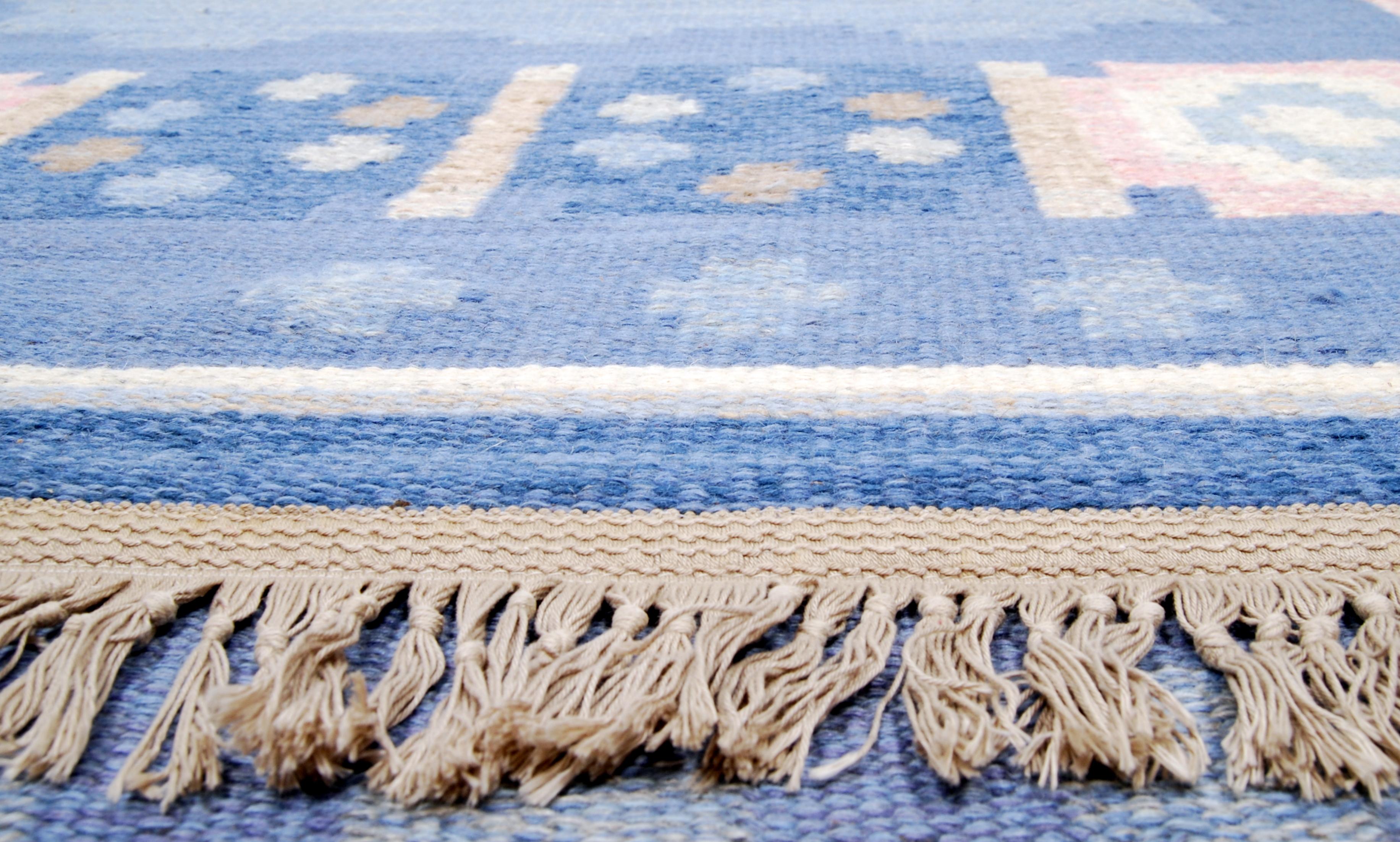 Hand-Woven  Swedish Flat-Weave Kilim Rölakan Carpet by Anna Johanna Ångström