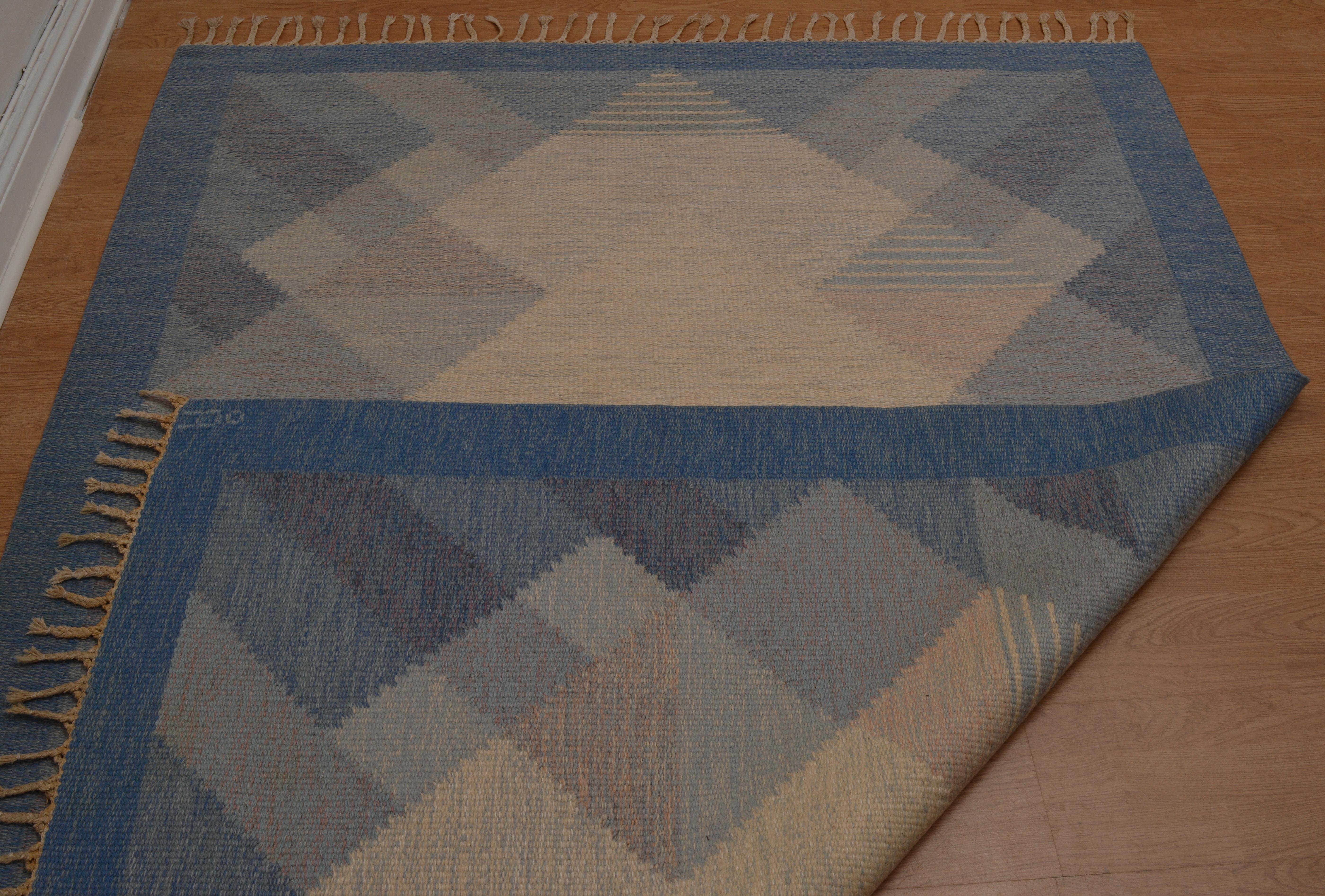 Hand-Woven Swedish Flat-Weave Rölakan Carpet Aniara by Anna Johanna Ångström, 1960s For Sale