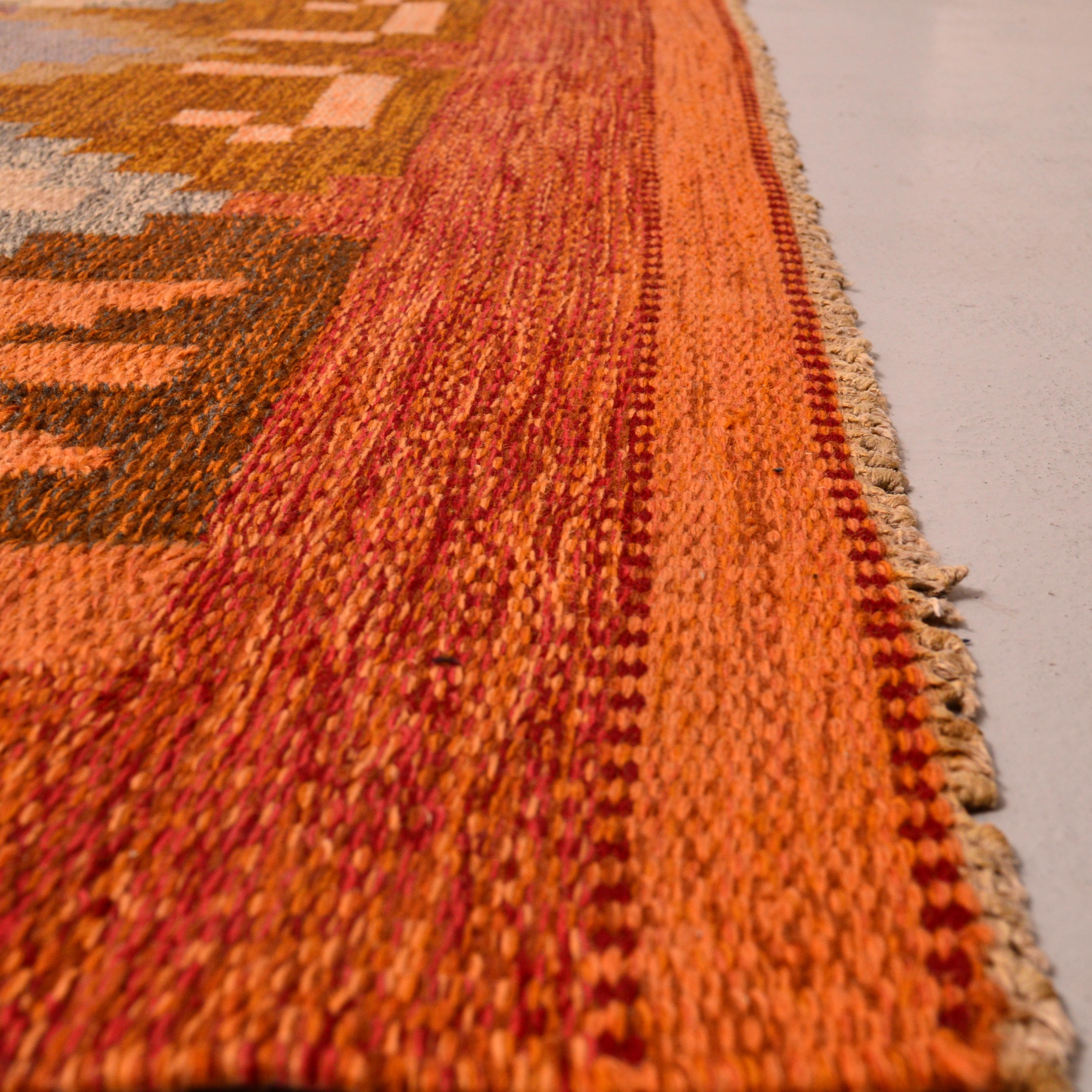 Wool Swedish Flat-Weave Rölakan Kelim Rug by Ingegerd Silow