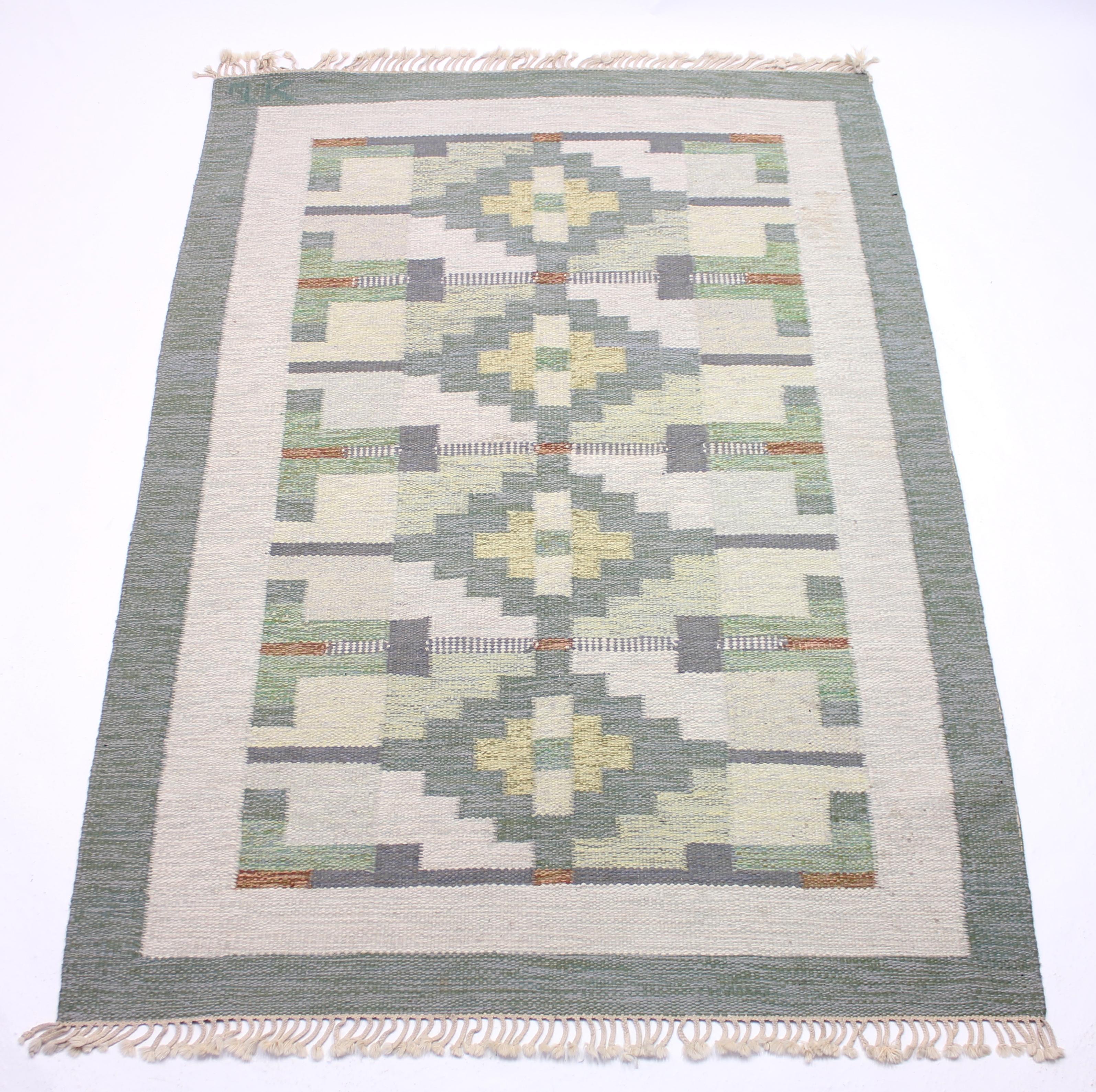 Scandinavian Modern Swedish Flat Weave Röllakan Carpet, 1950s