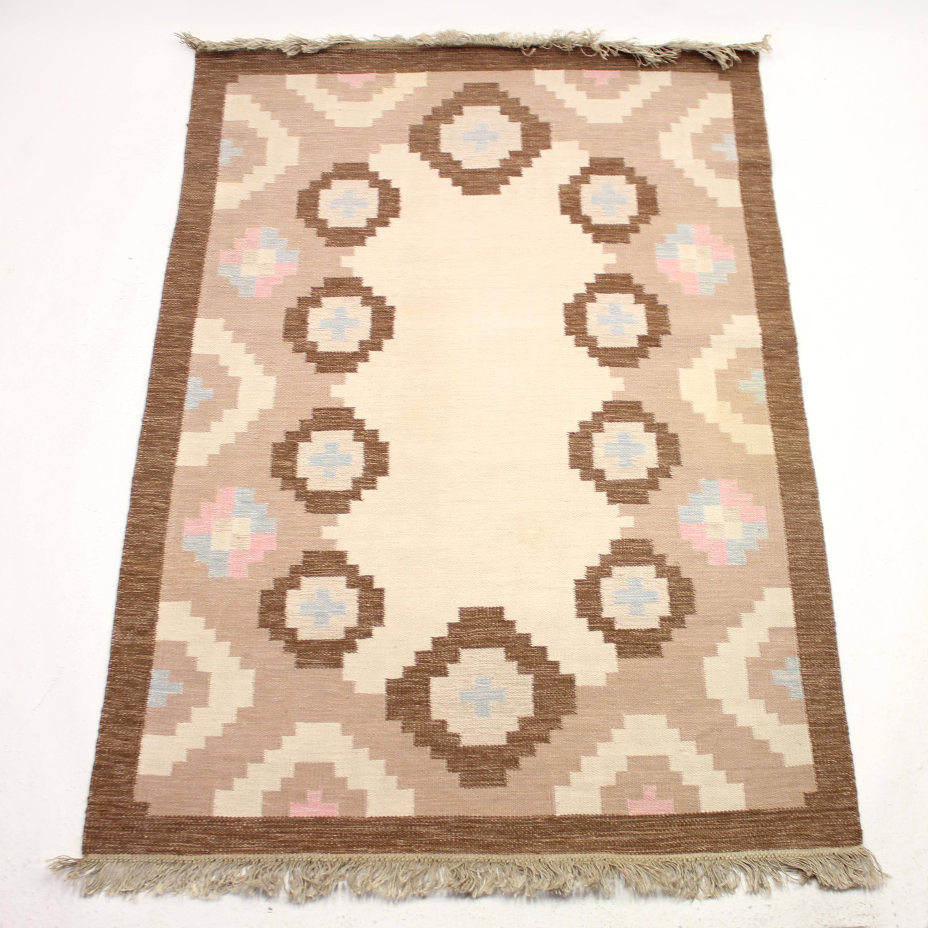 Scandinavian Modern Swedish Flat Weave Röllakan Carpet, 1950s