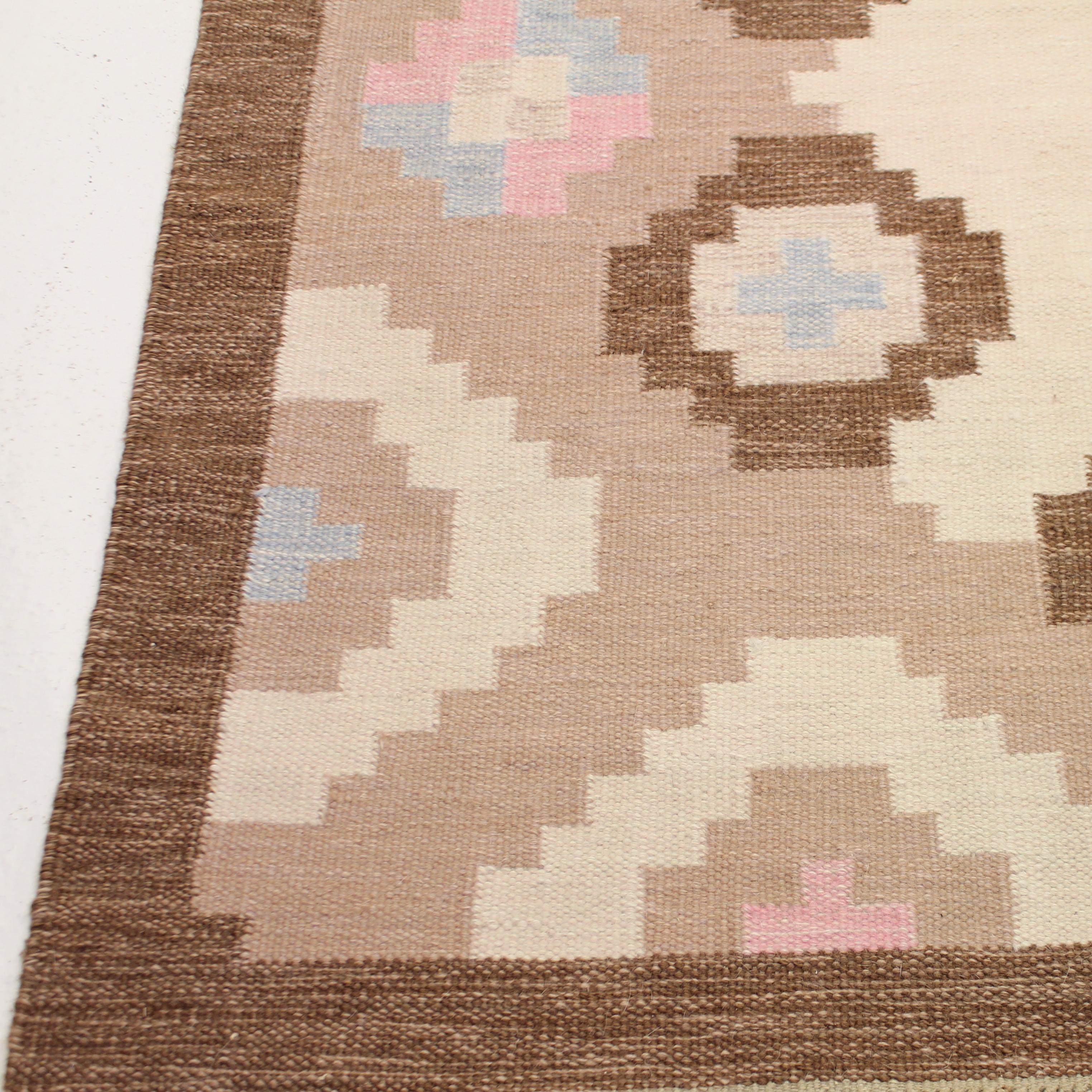 Cotton Swedish Flat Weave Röllakan Carpet, 1950s