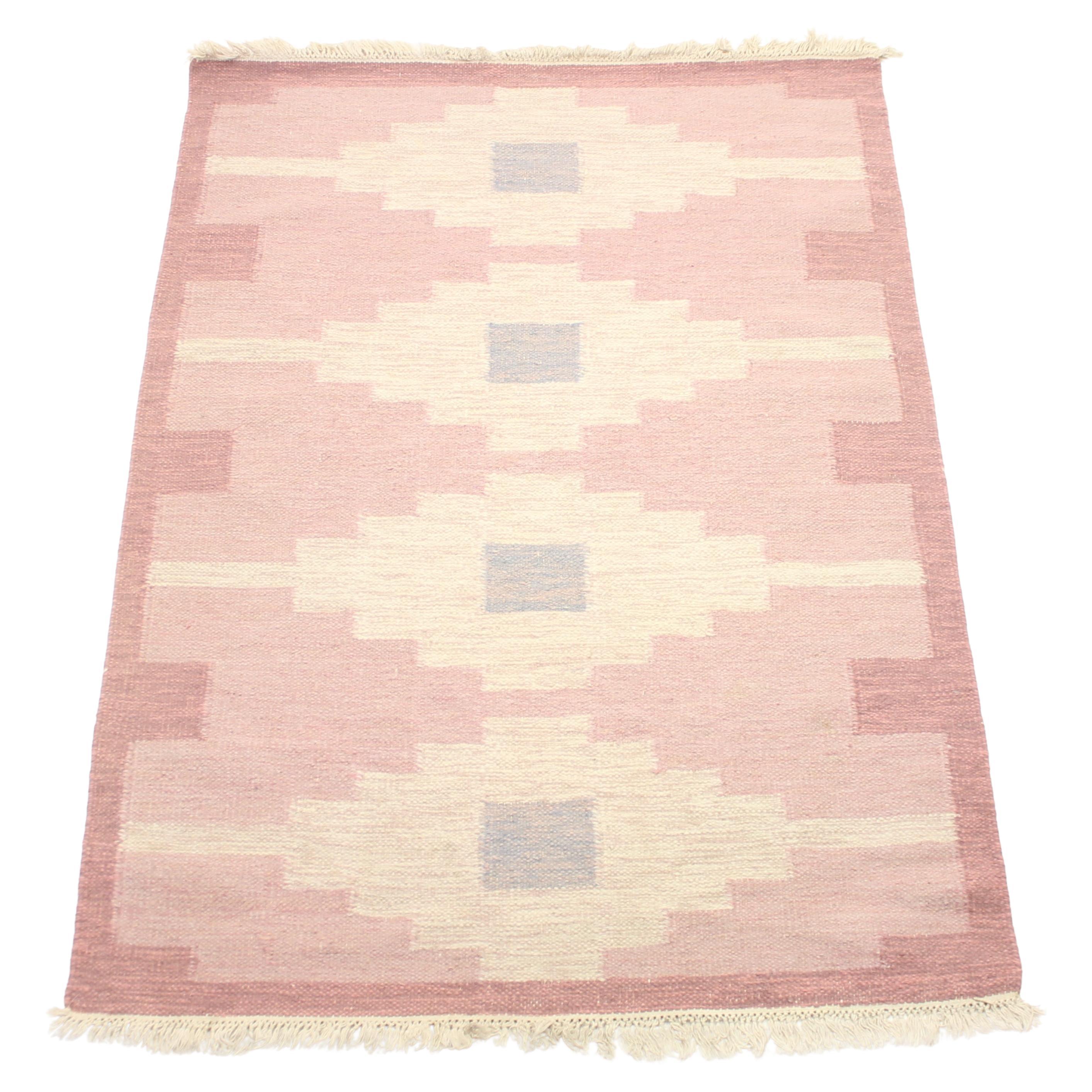 MidCentury Modern Wanda Krakow FlatWeave Wool Area Rug Orange 1960s