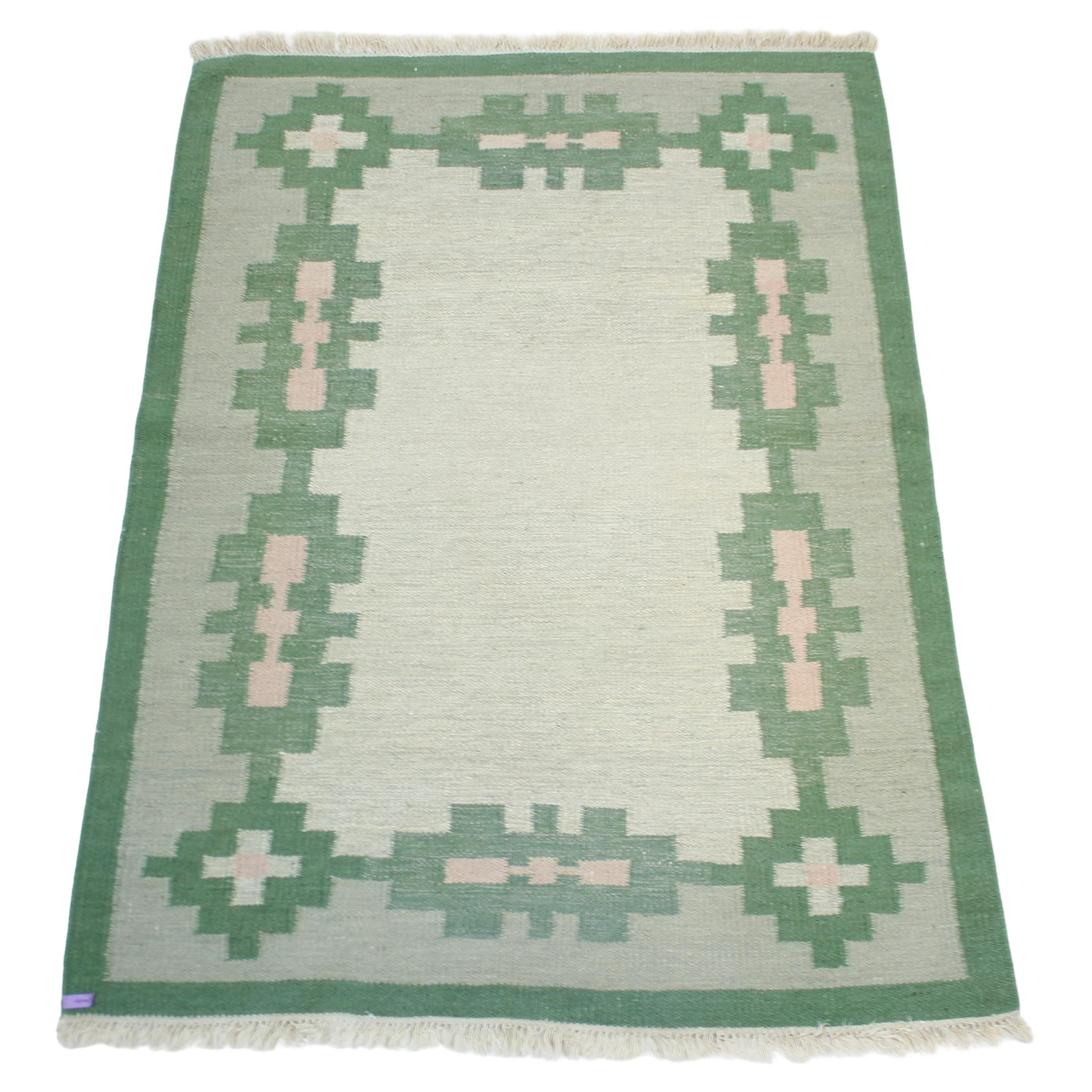 Swedish flat weave Röllakan carpet, 1960s
