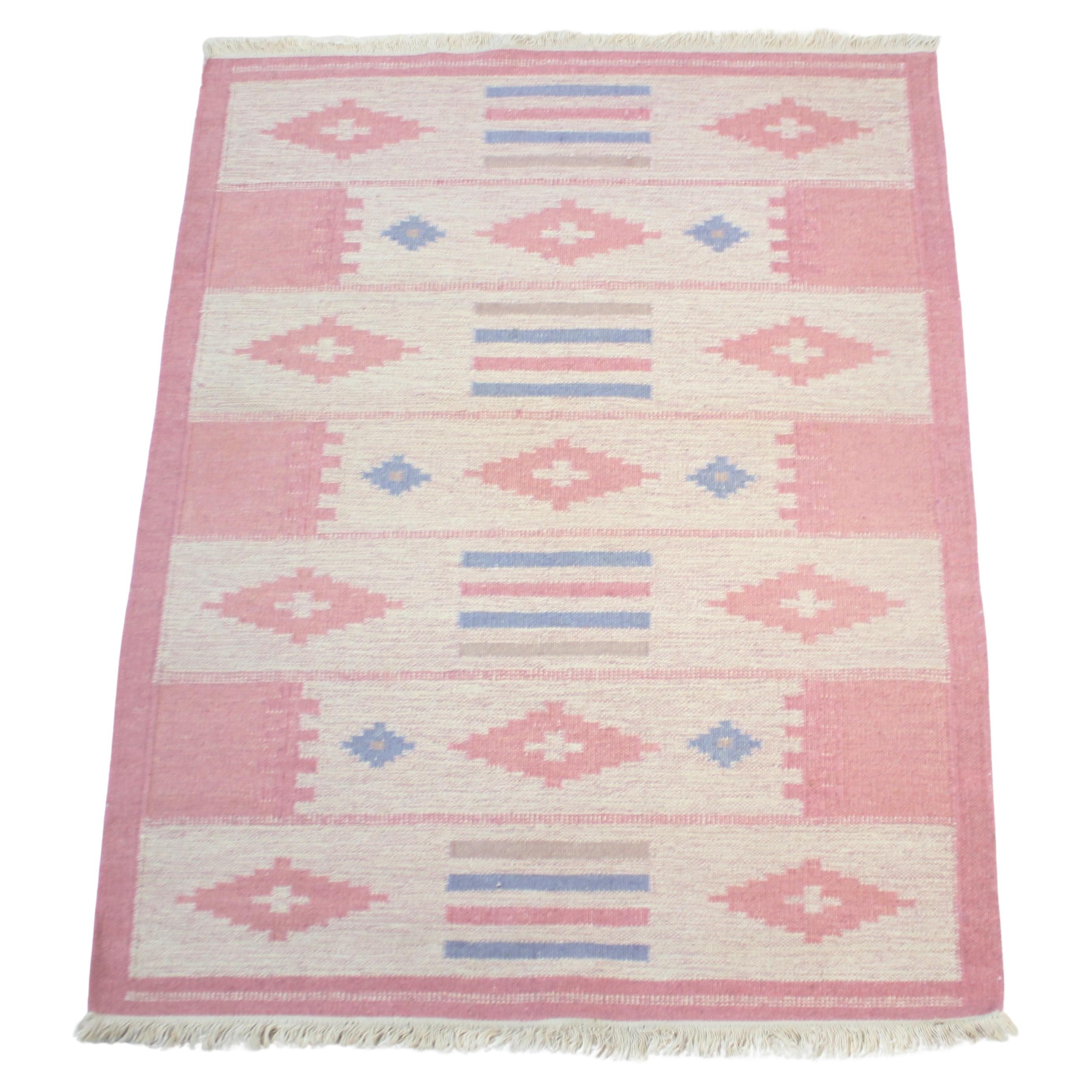Swedish flat weave Röllakan carpet, 1960s