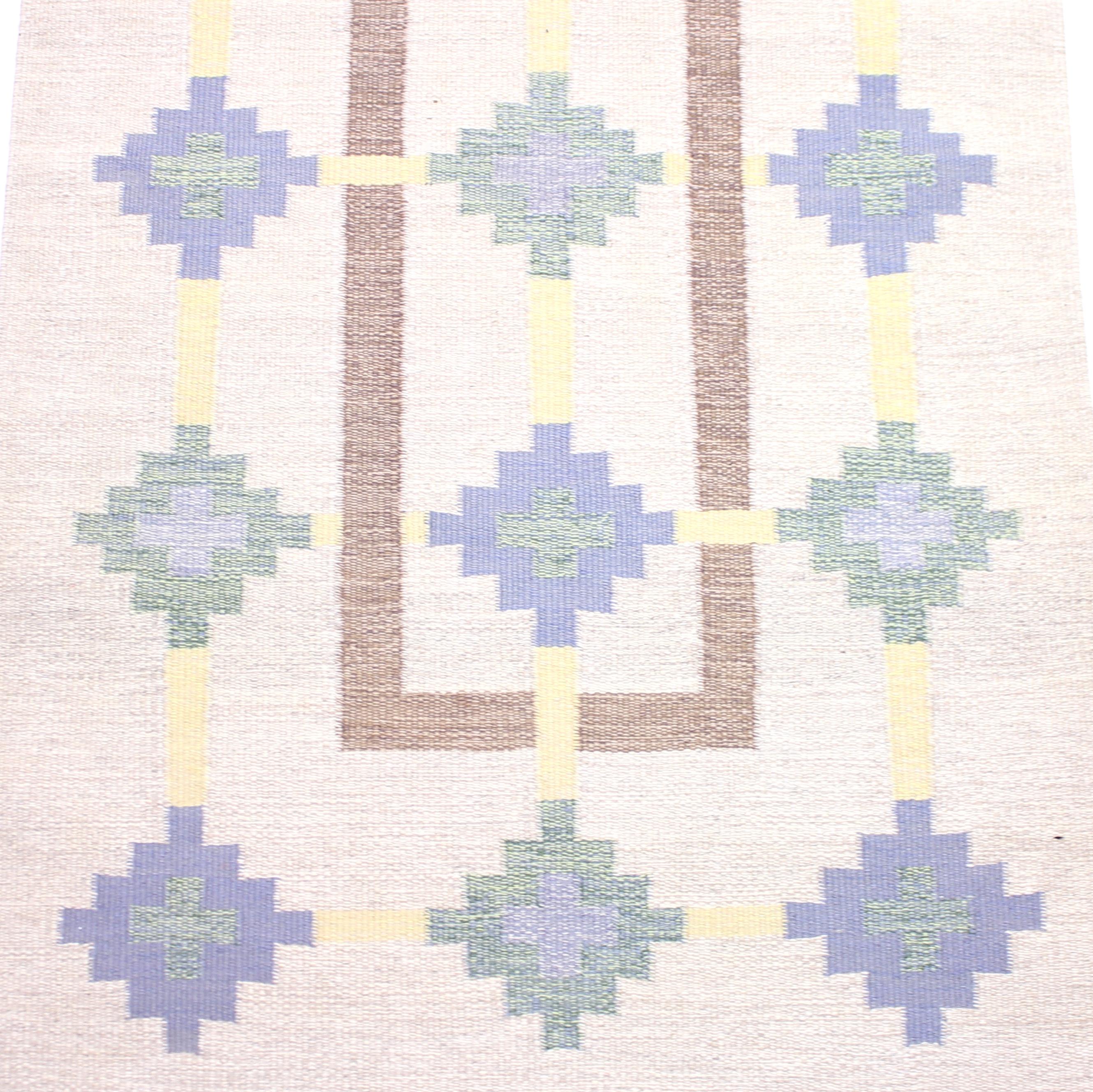 Woven Swedish Flat Weave Röllakan Carpet Signed GK, 1950s