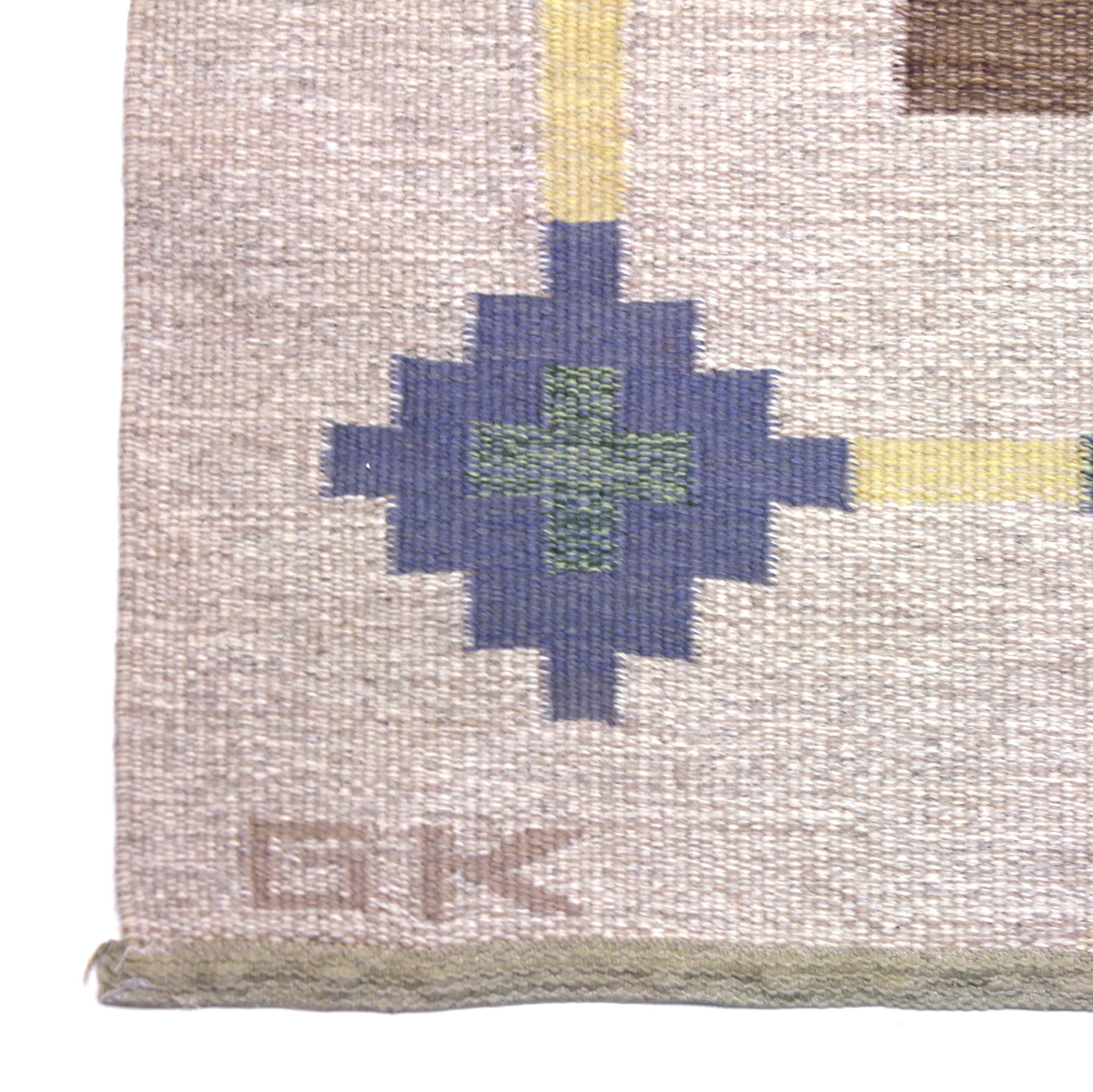 Swedish Flat Weave Röllakan Carpet Signed GK, 1950s In Good Condition In Uppsala, SE