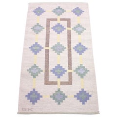 Swedish Flat Weave Röllakan Carpet Signed GK, 1950s