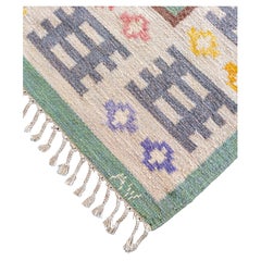 Swedish Flat-Weave Rug by Anna Wengholm, 1950s – Handwoven Rölakan in Green and