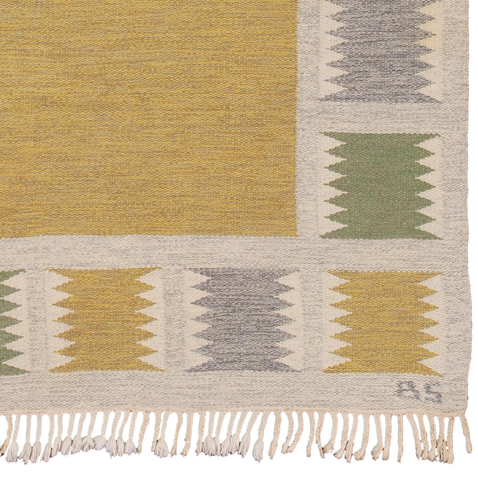 Swedish flat-weave rug
Sweden, circa 1940
Handwoven.
Initialed: BS (Birgitta Sodergren).