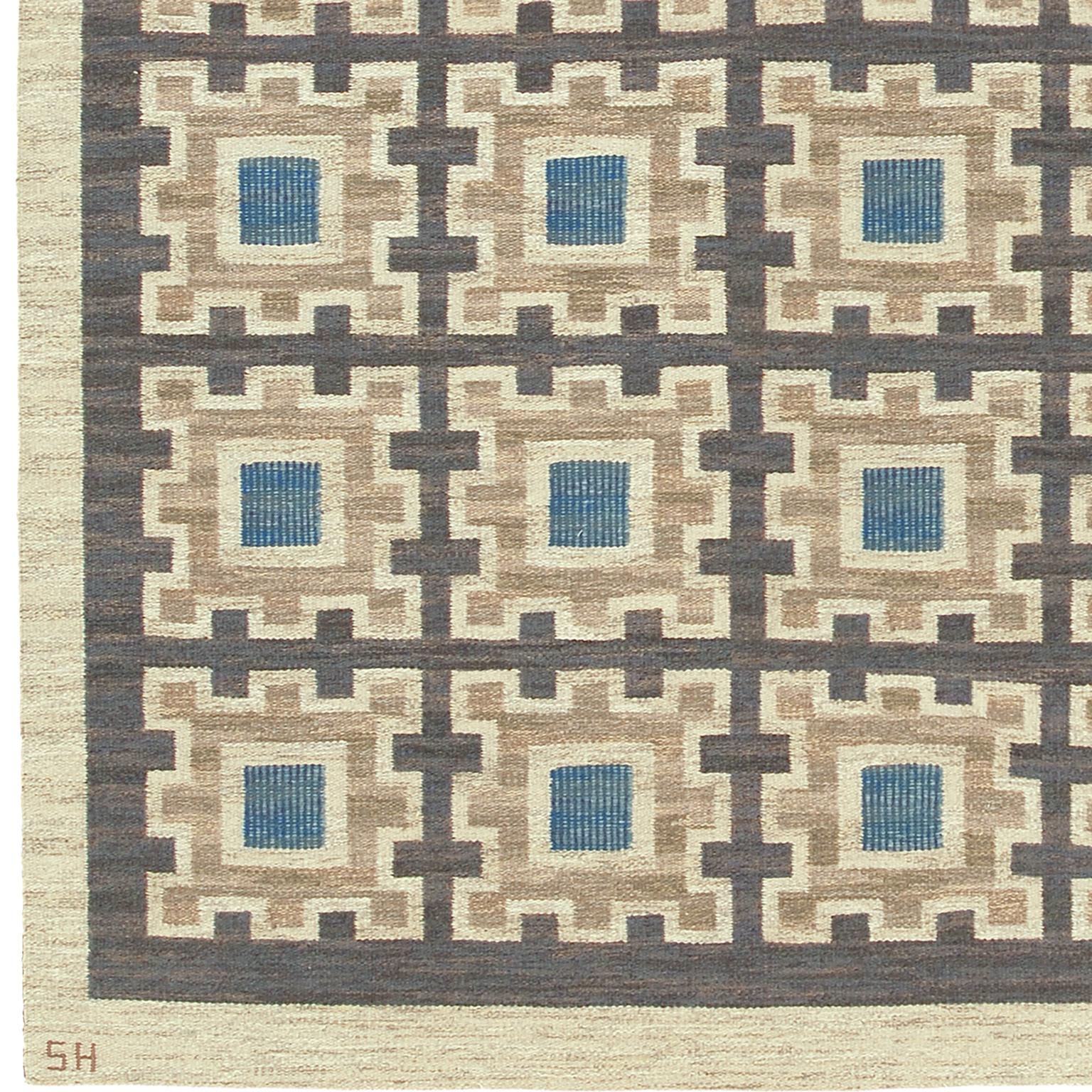Swedish flat-weave rug by Edna Martin
Sweden circa 1950
Designed by: Edna Martin for Svensk Hemslöjd
Initialed: SH
Handwoven.
 