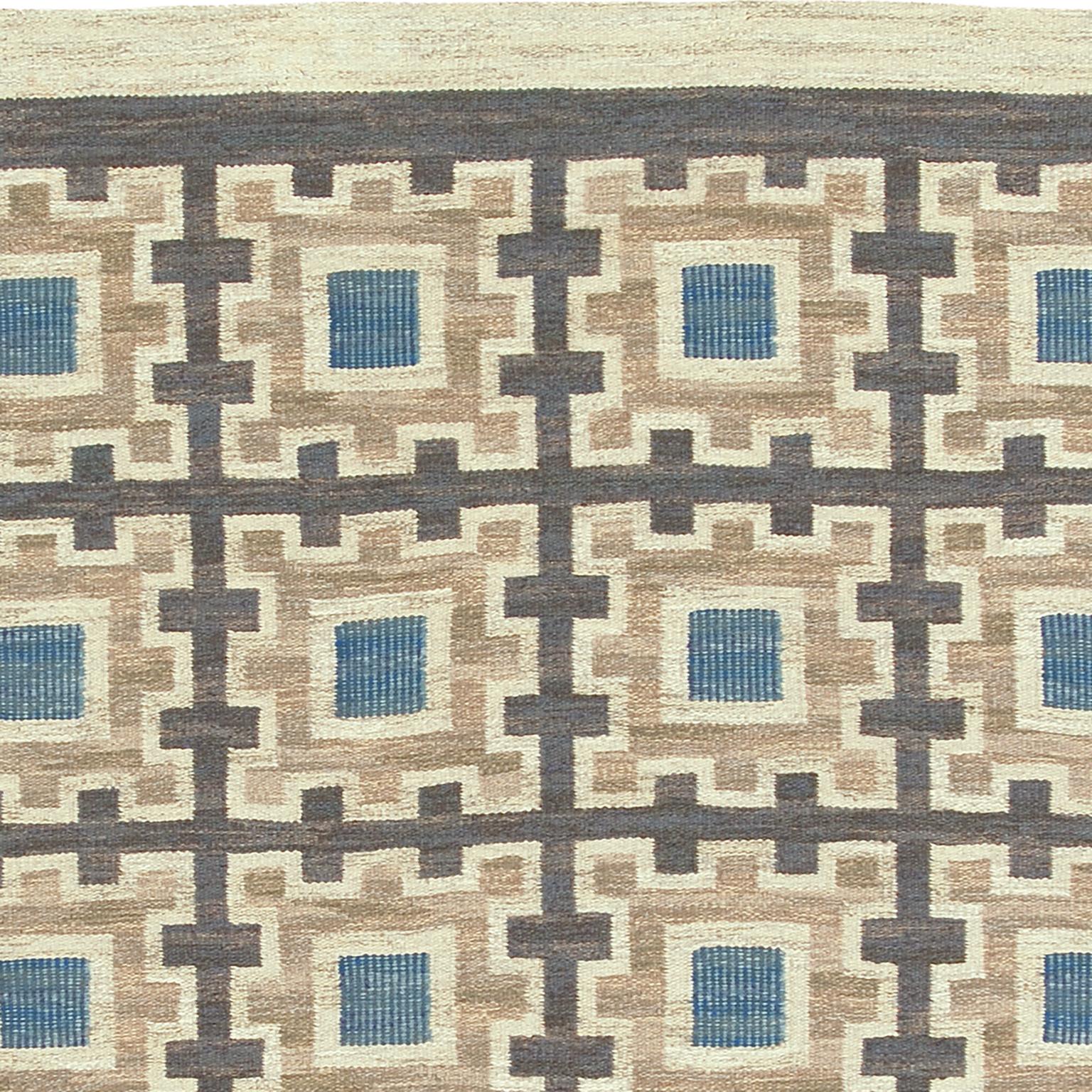 Hand-Woven Swedish Flat-Weave Rug by Edna Martin For Sale