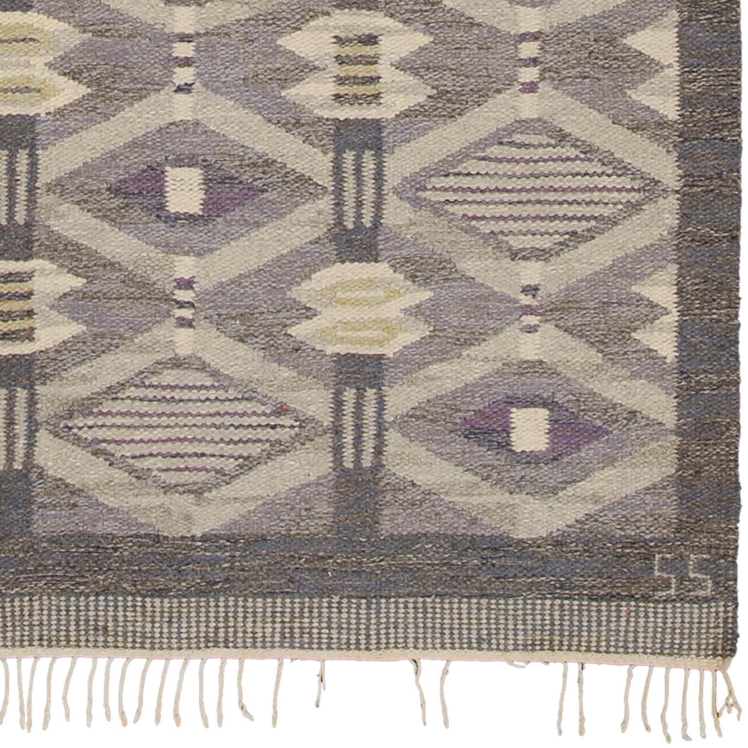 Scandinavian Modern Mid 20th Century Swedish Flat-Weave Rug by Jönköpings Läns Hemslöjd For Sale