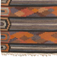 Mid-20th Century Rust Orange and Gray Swedish Flatweave Rug by Judith Johansson