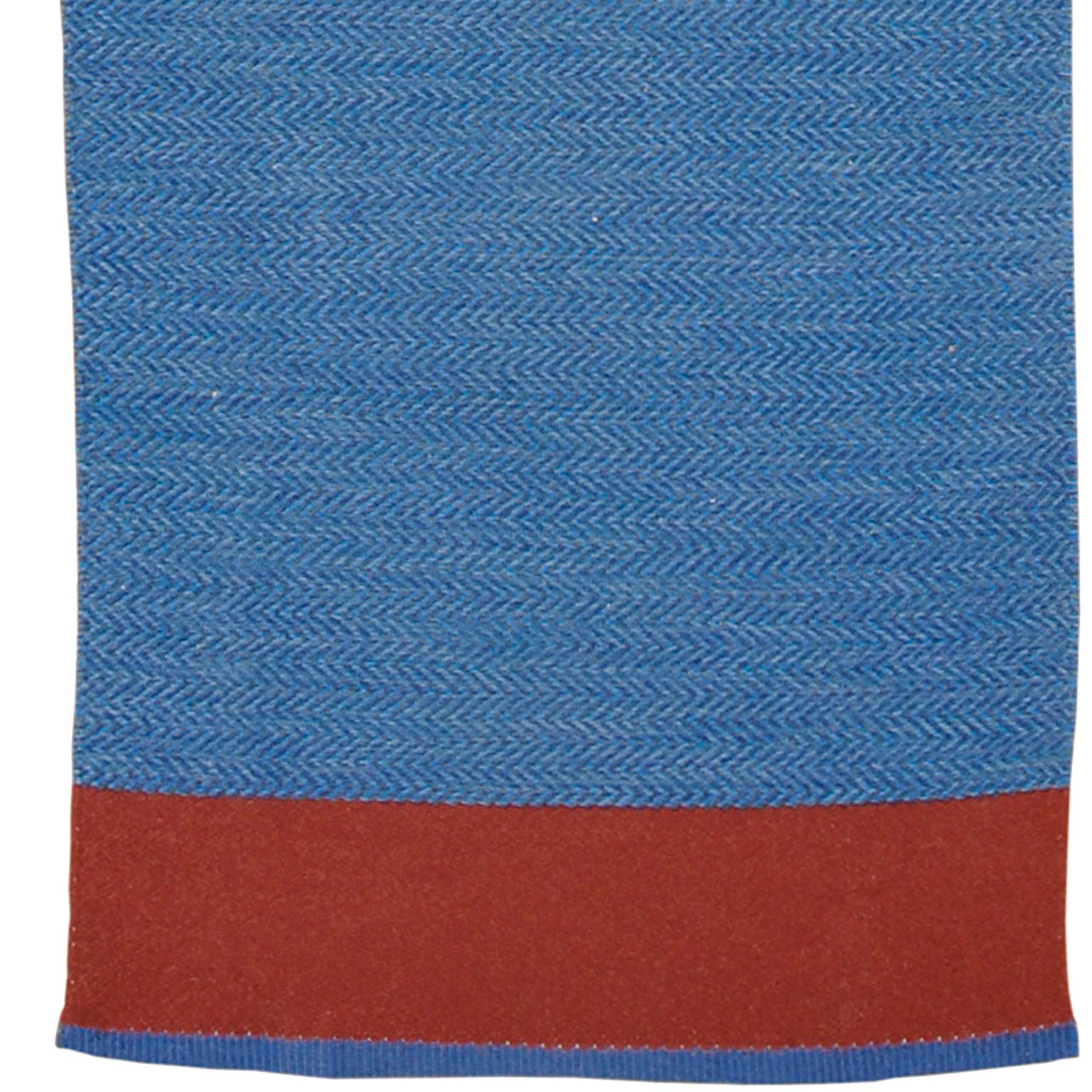 Swedish flat-weave rug
Sweden circa 1950
Handwoven
Zigzag pattern in blue and grey with small red-brown fields.