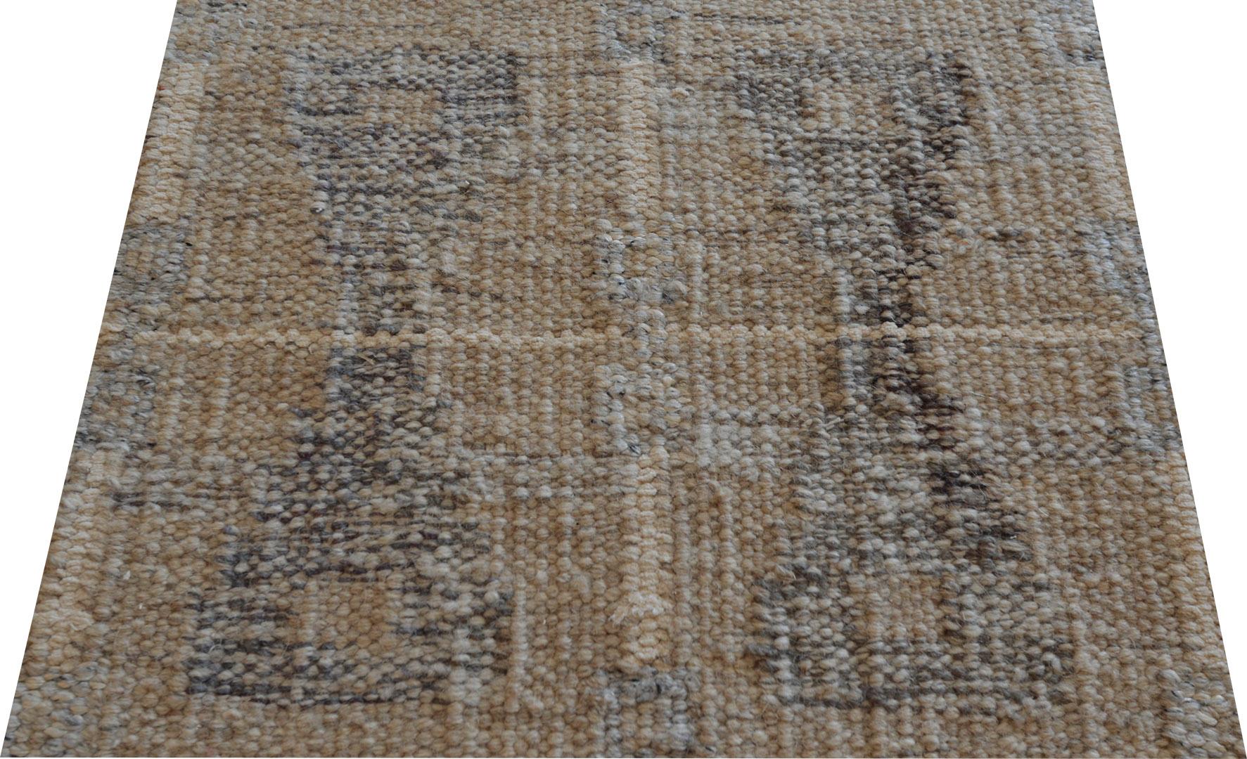 Indian Hand-Knotted Contemporary Wool Swedish-inspired Flat-Weave Rug For Sale