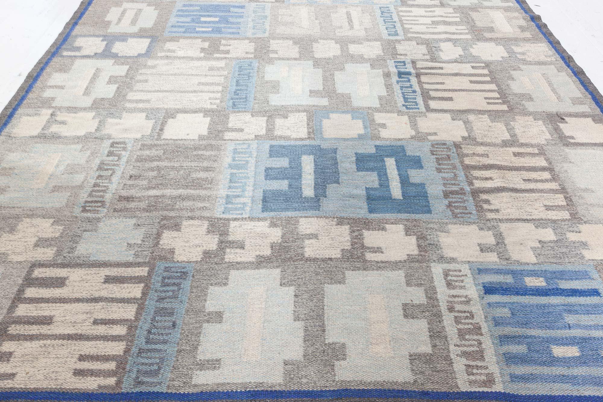 Mid-Century Modern Swedish Flat Woven Rug by Alice Lund For Sale