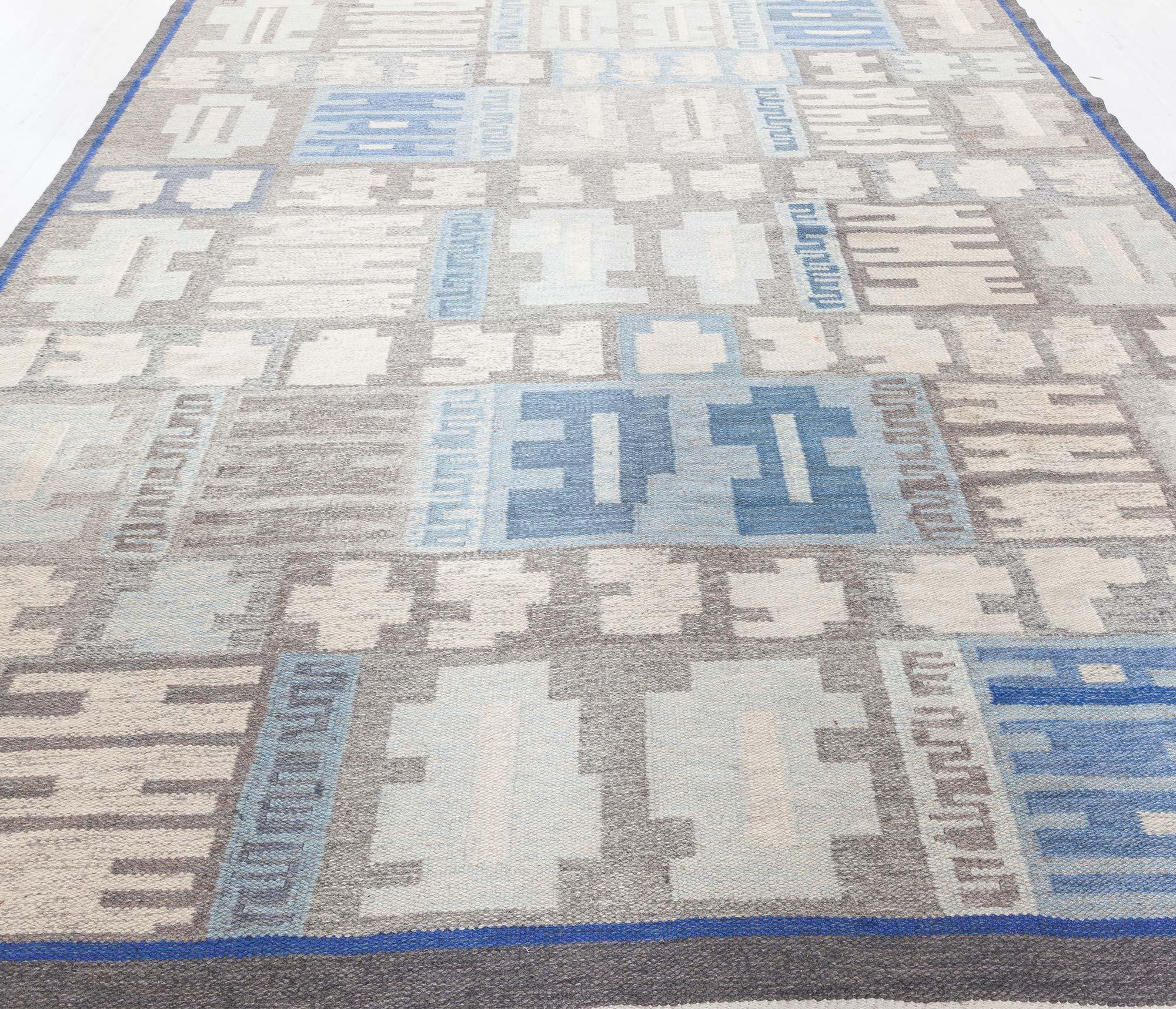 Scandinavian Swedish Flat Woven Rug by Alice Lund For Sale