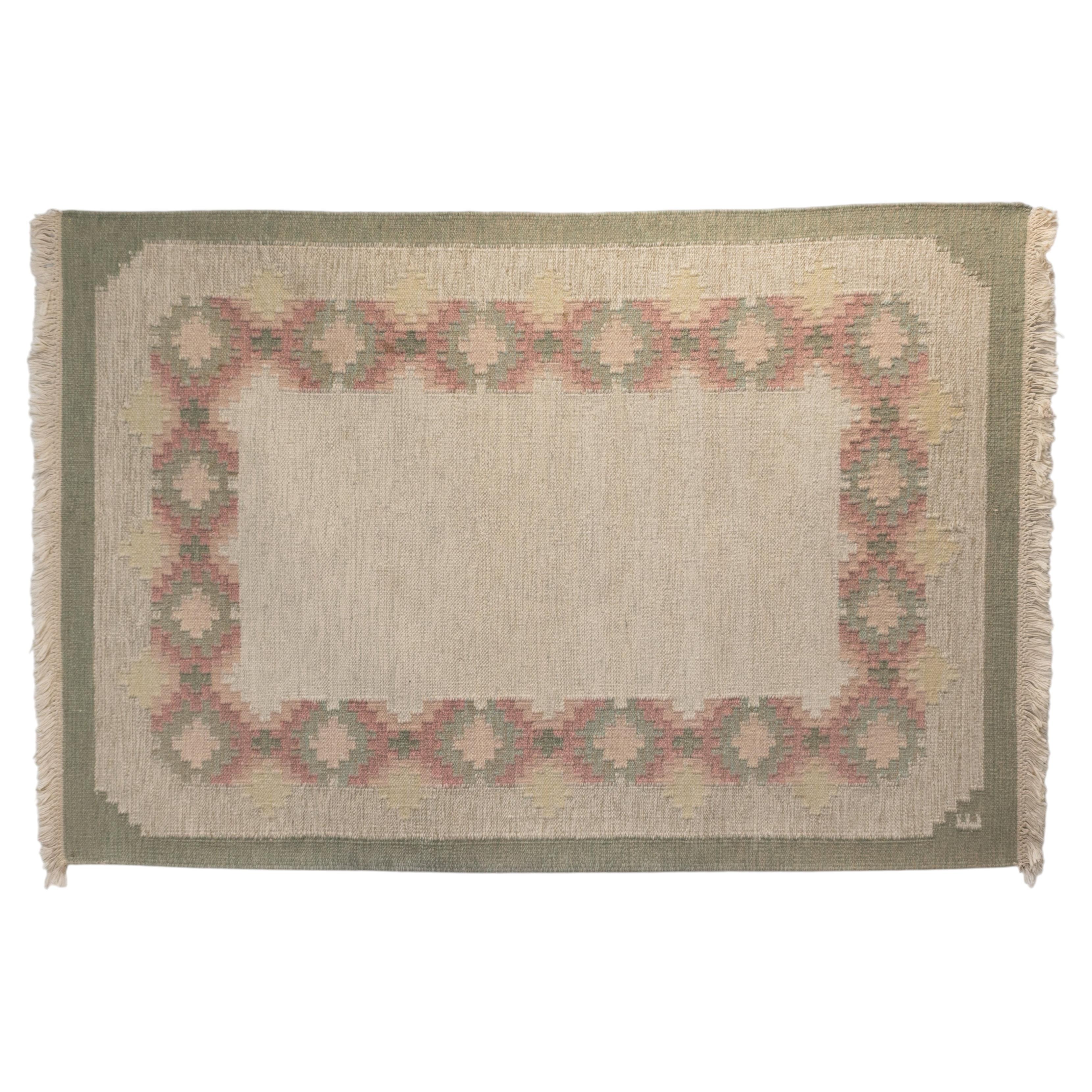 Swedish Flatweave Carpet in Tones of Green