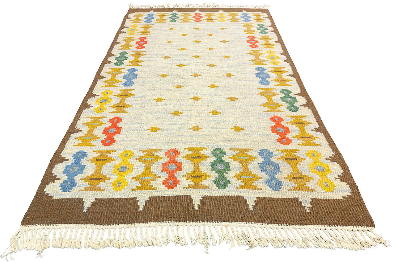 Scandinavian Modern Swedish Flatweave Rug Rollakan Cross Motif, 1950-1970 For Sale