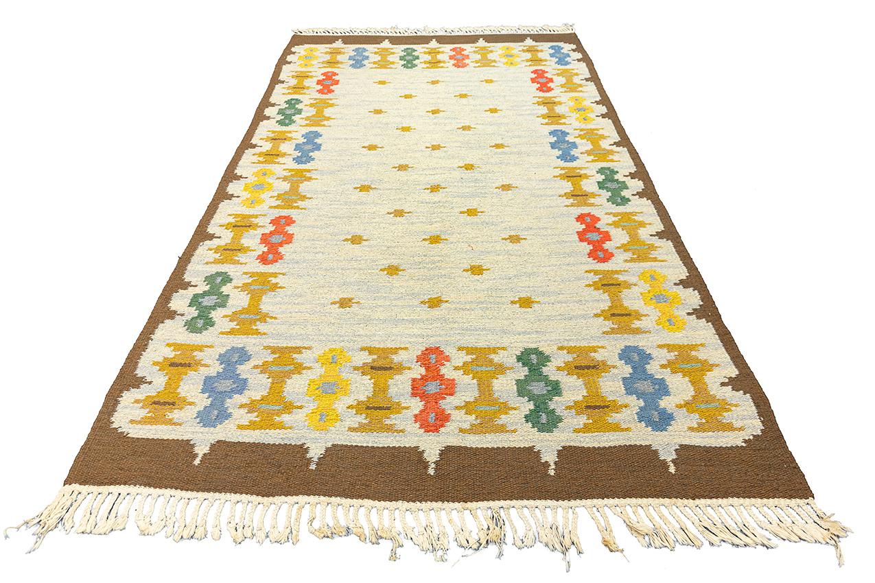 Scandinavian Swedish Flatweave Rug Rollakan Cross Motif, 1950-1970 For Sale