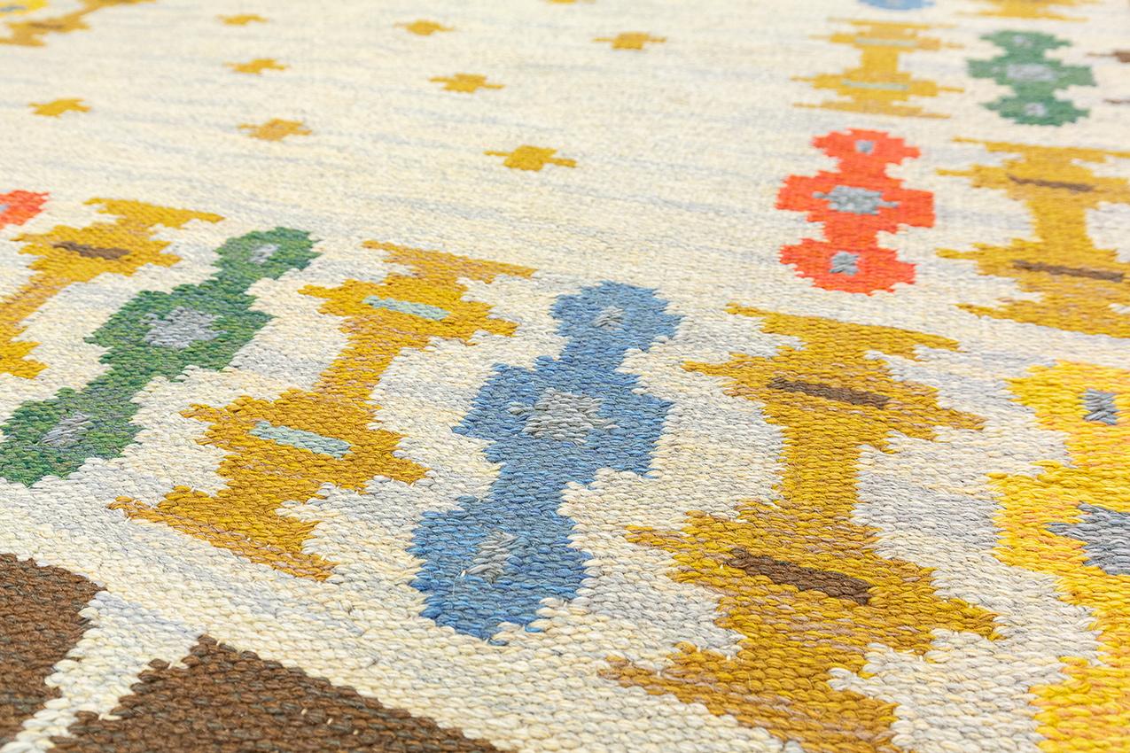 Wool Swedish Rug Flatweave Rollakan Cross Motif, 1950-1970 For Sale