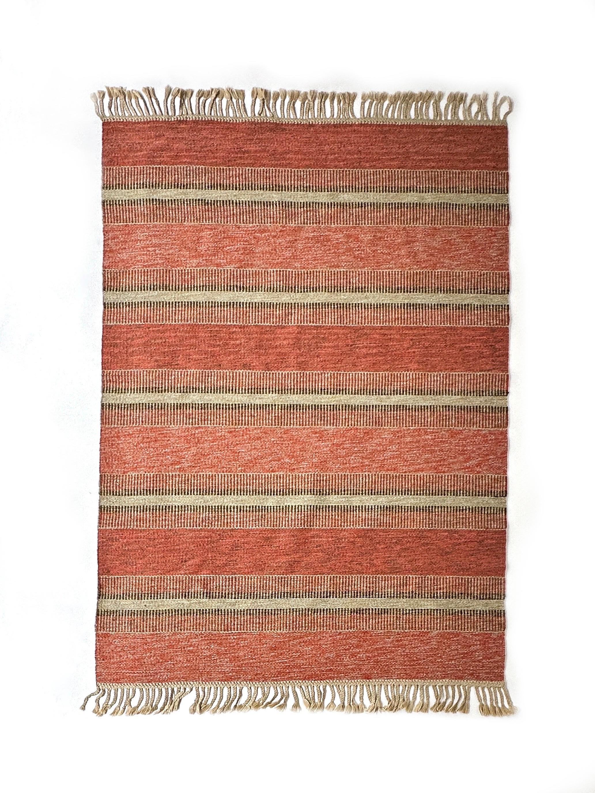 Schwedischer Flachgewebeteppich Röllakan Wollteppich Scandinavian Modern Handgewebt 1970er