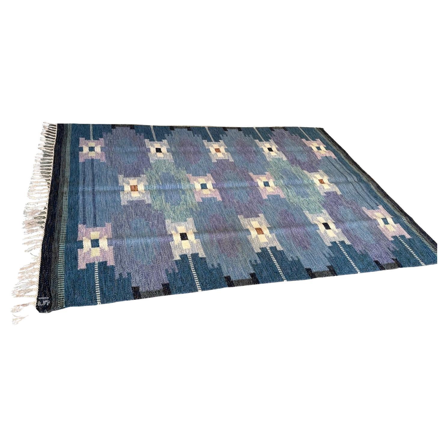 Tappeto svedese a tessitura piatta firmato Ingegerd Silow ca 1980 condizioni eccellenti