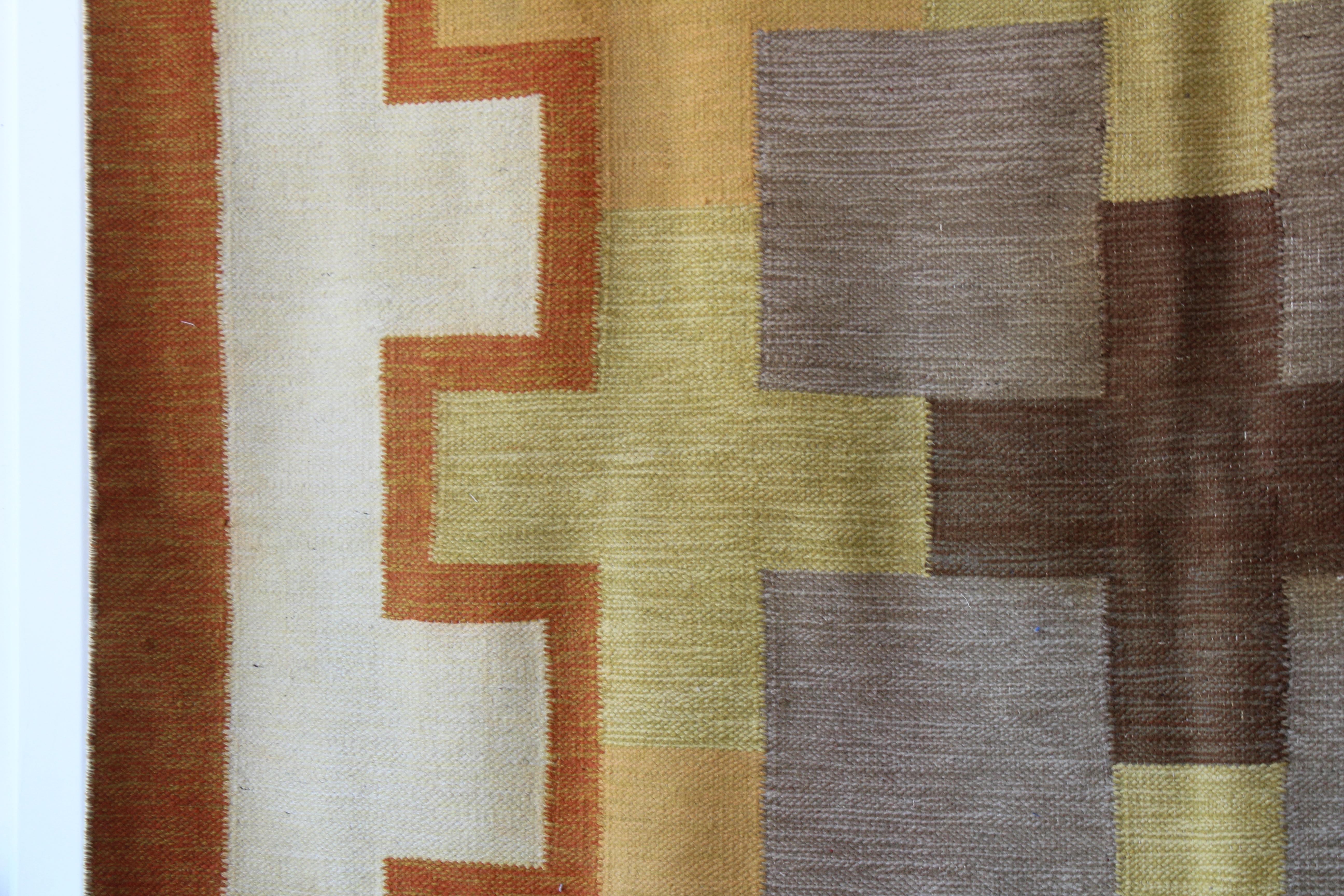 Mid-Century Modern Swedish Flat-Weave Wool Rug by Kerstin Persson, 1960s