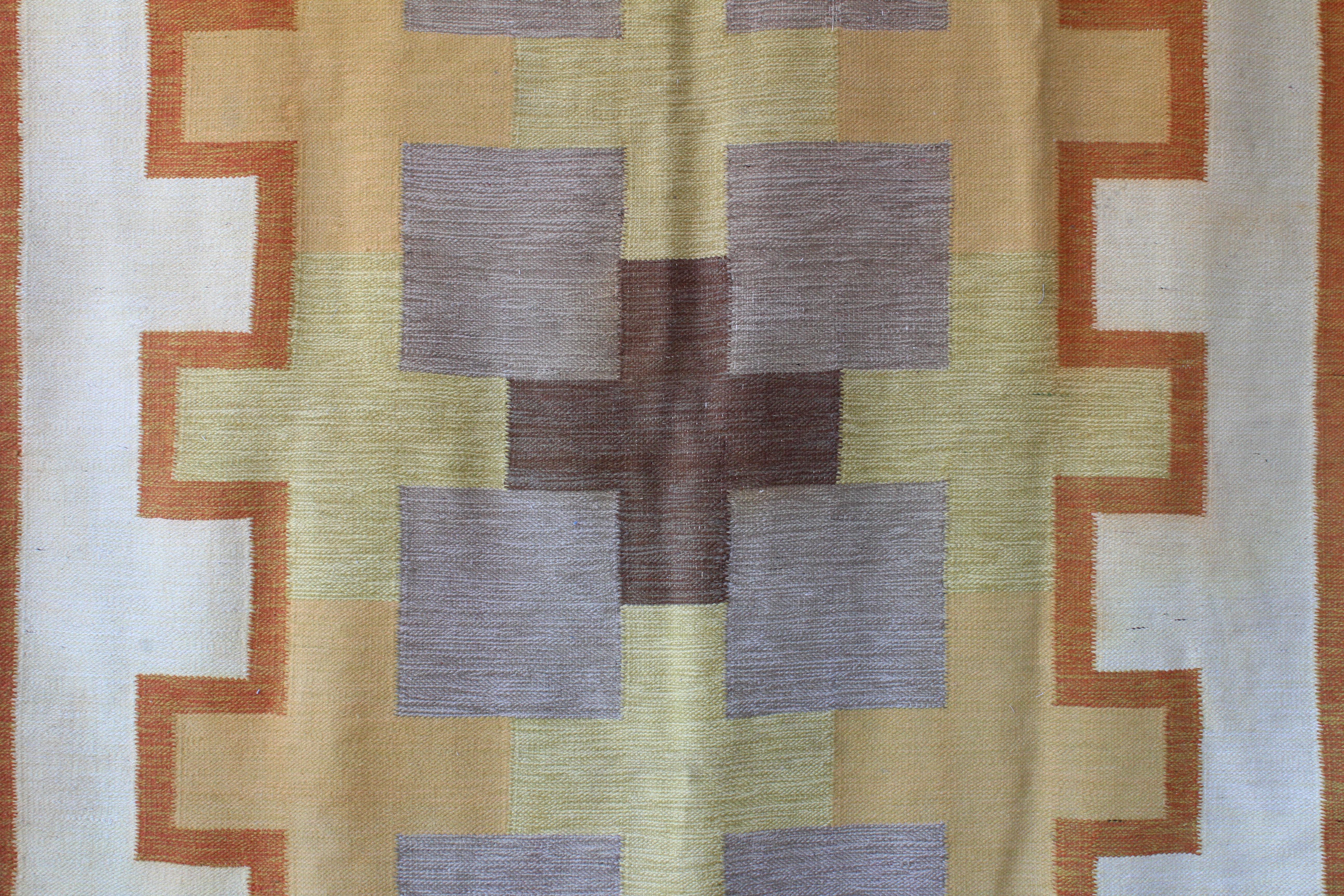 Swedish Flat-Weave Wool Rug by Kerstin Persson, 1960s In Good Condition In Los Angeles, CA