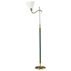 Lampadaire suédois - 1950 Cadre en laiton avec bras sculptural et abat-jour conique