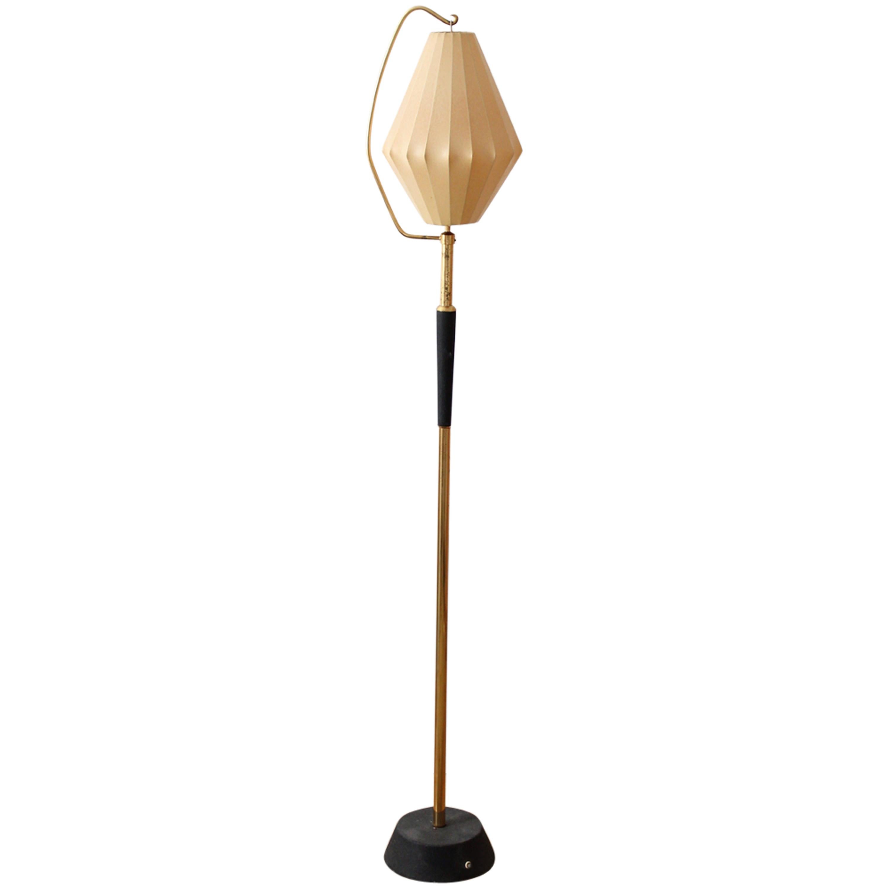 Swedish, Floor Lamp, Brass, Metal, Parchment Paper, Sweden, 1950s