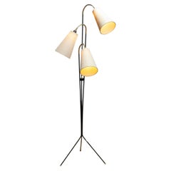 Schwedische Stehlampe von Svend Aage Holm Sørensen mit Jute-Stoffschirmen 1950
