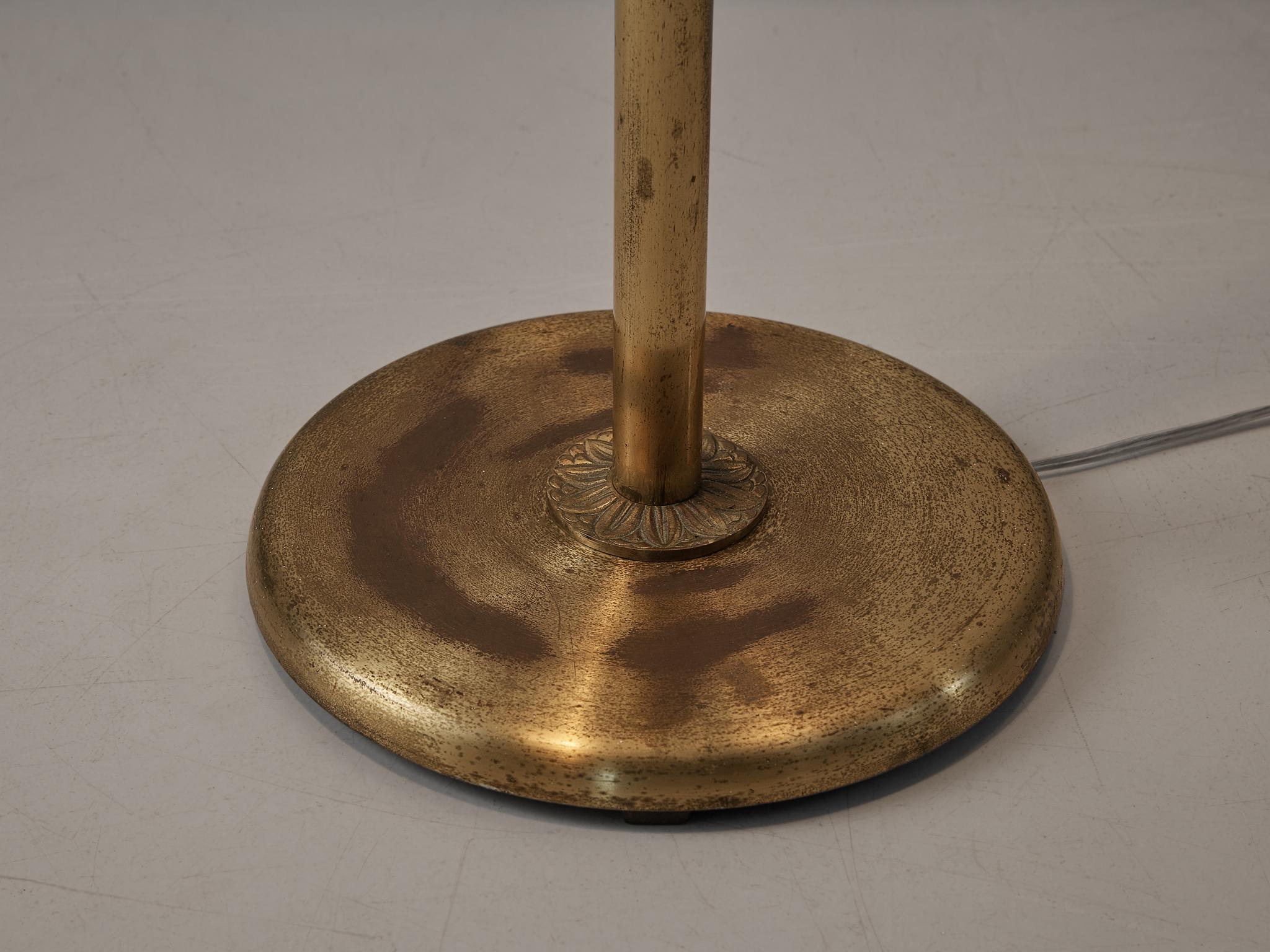 Mid-20th Century Swedish Floor Lamp in Brass and Elegant White Shades