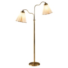 Swedish Floor Lamp in Brass and Elegant White Shades
