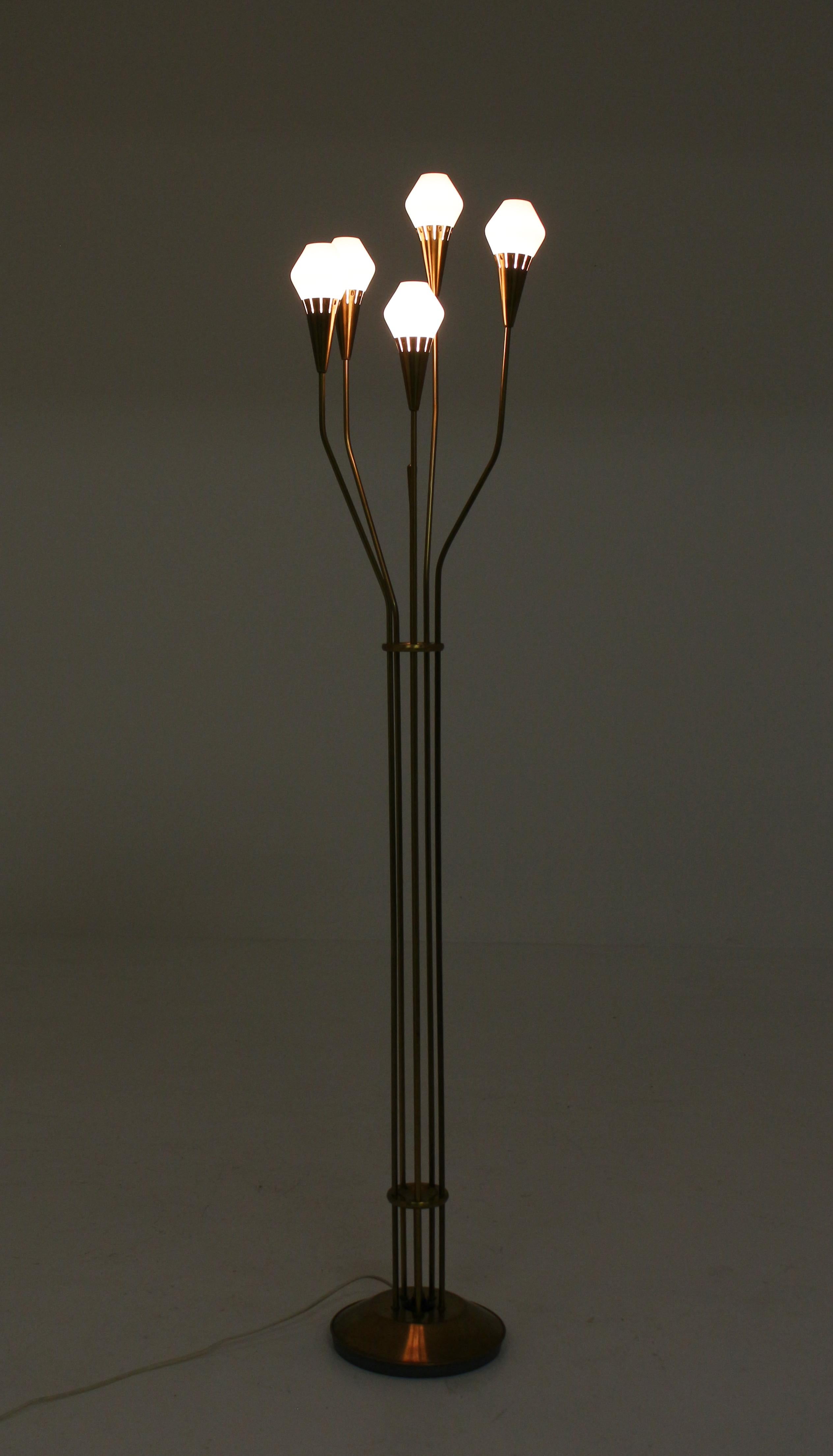 Swedish Floor Lamp in Brass and Opaline Glass by Böhlmarks, 1950s For Sale 8