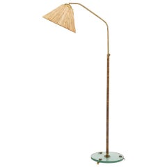 Swedish Floor Lamp in Brass and Rattan, 1930s