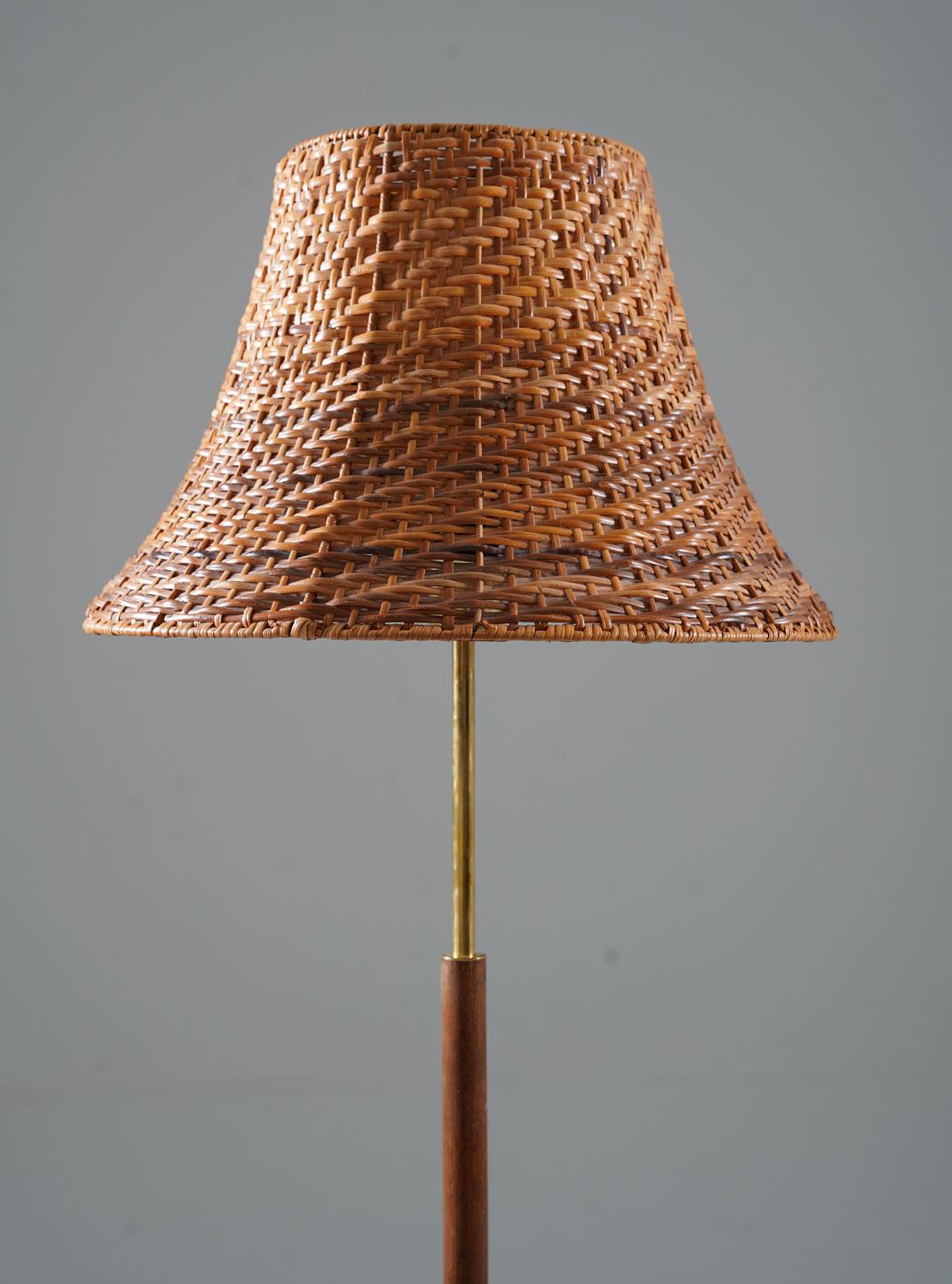 Mid-Century Modern Swedish Floor Lamp in Brass and Teak by Stilarmatur Boréns For Sale