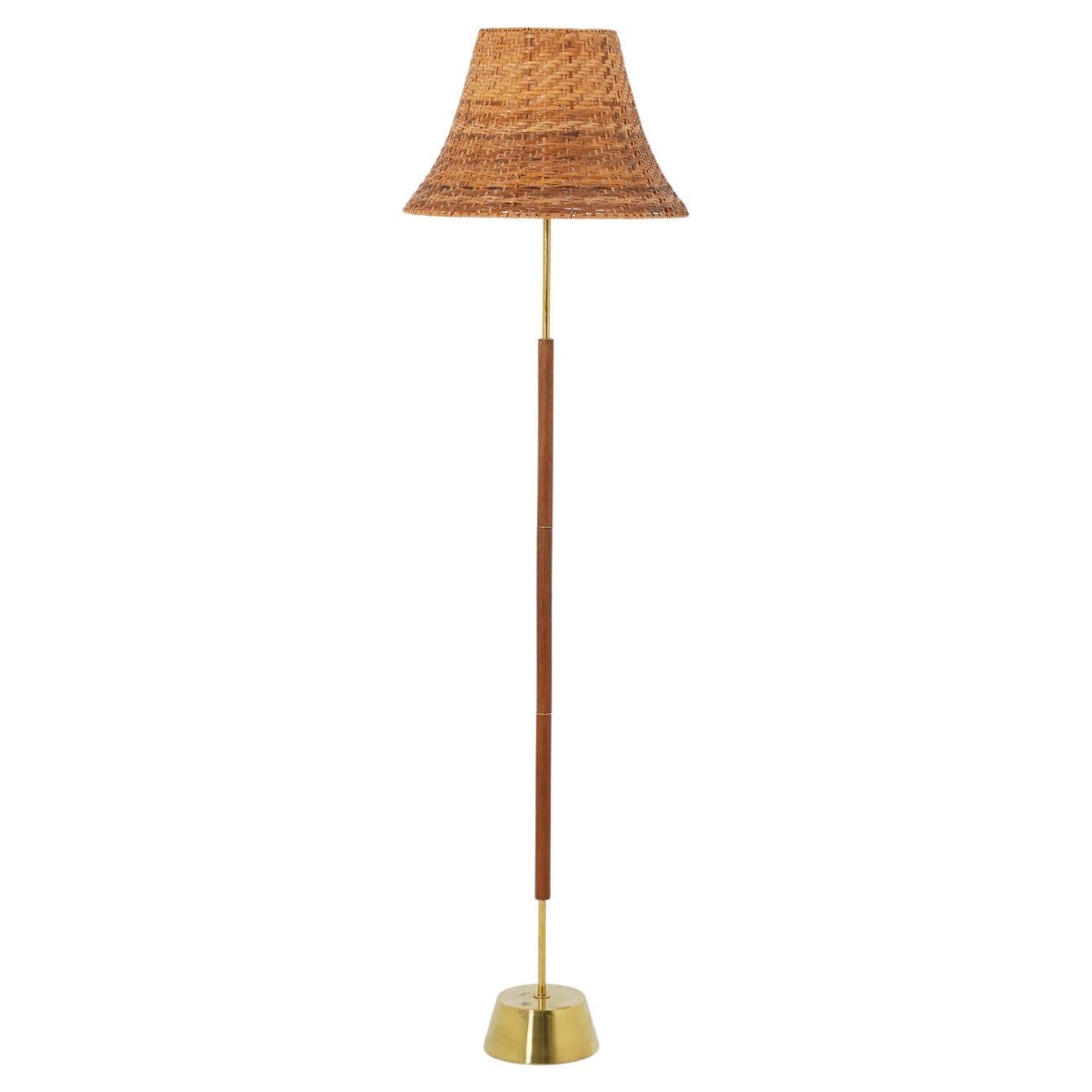 Swedish Floor Lamp in Brass and Teak by Stilarmatur Boréns For Sale