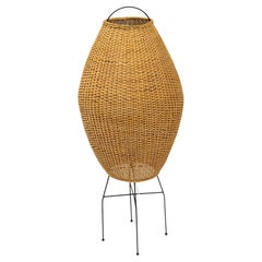 Vintage Swedish Floor Lamp in Metal and Cane, 1950s