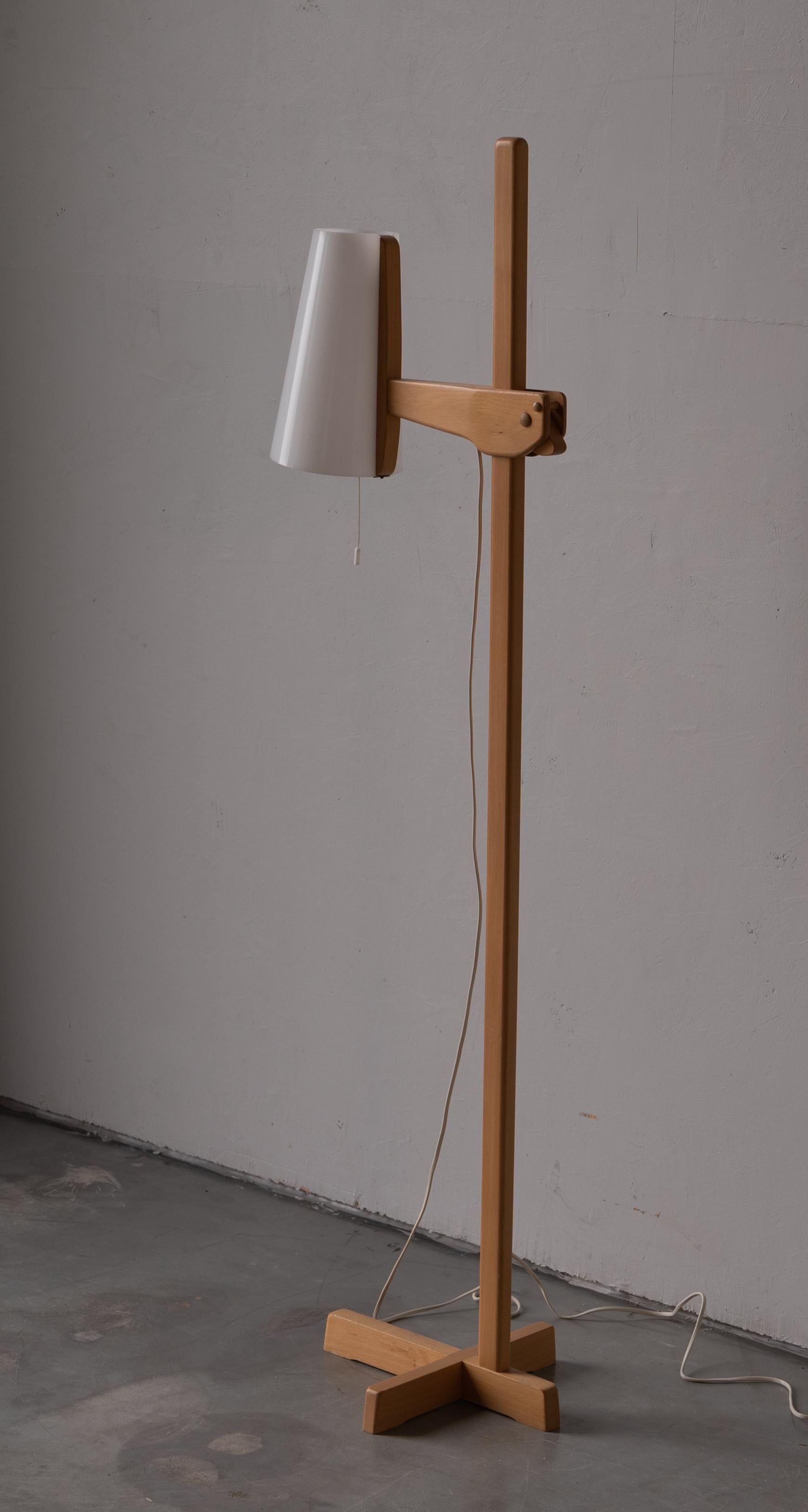 Mid-Century Modern Swedish, Floor Lamp, Solid Oak, Acrylic, Sweden, 1960s